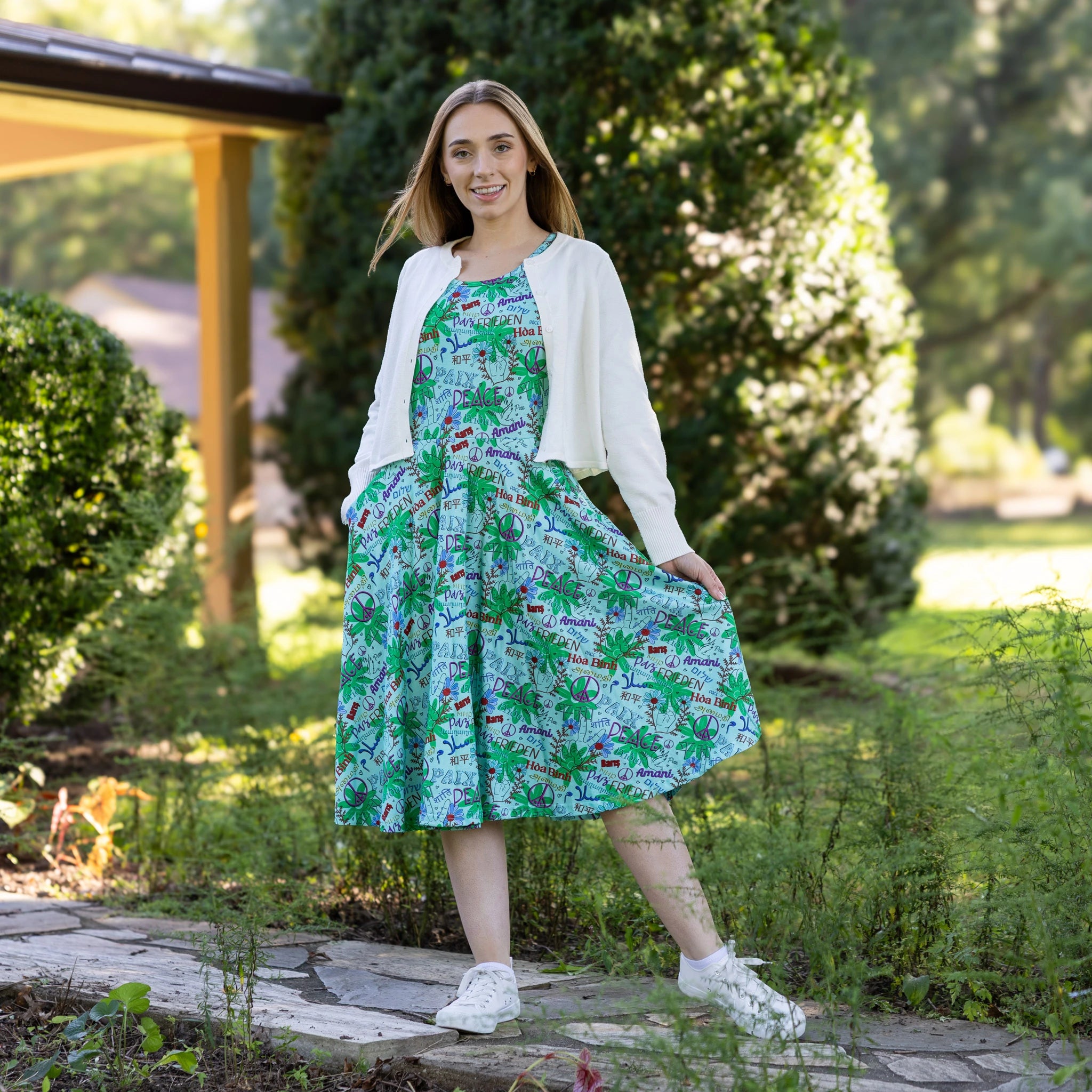 Languages of Peace 3/4th Sleeves Twirl Dress