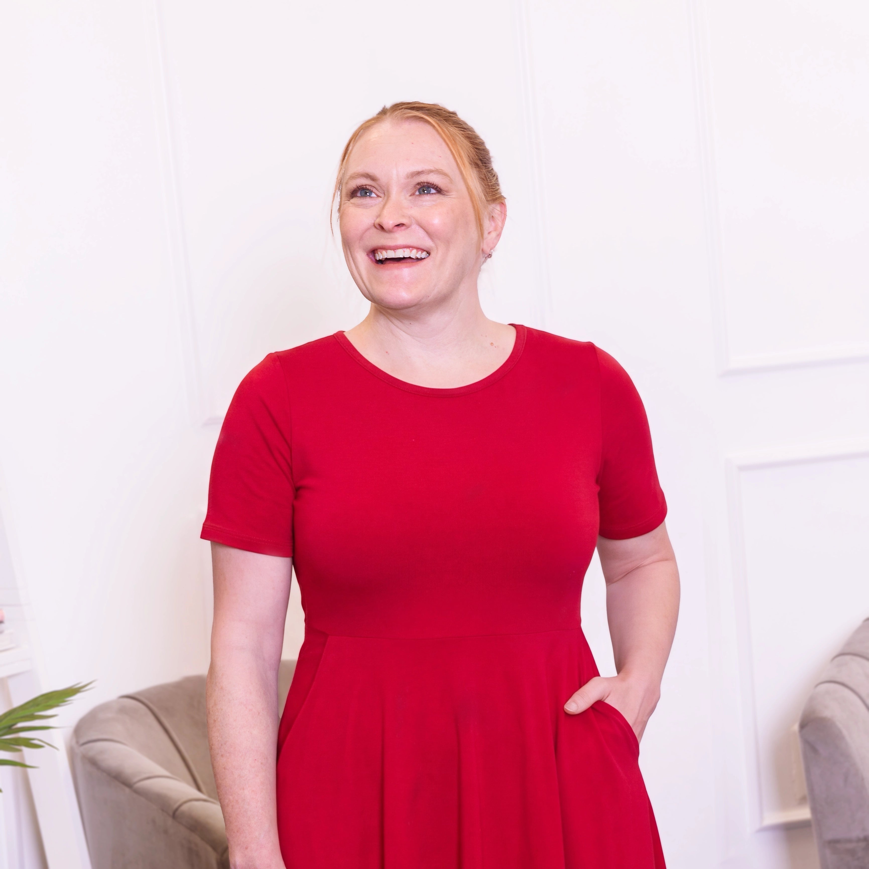 Lava Falls Red Petite Midi Twirl Dress with Pockets
