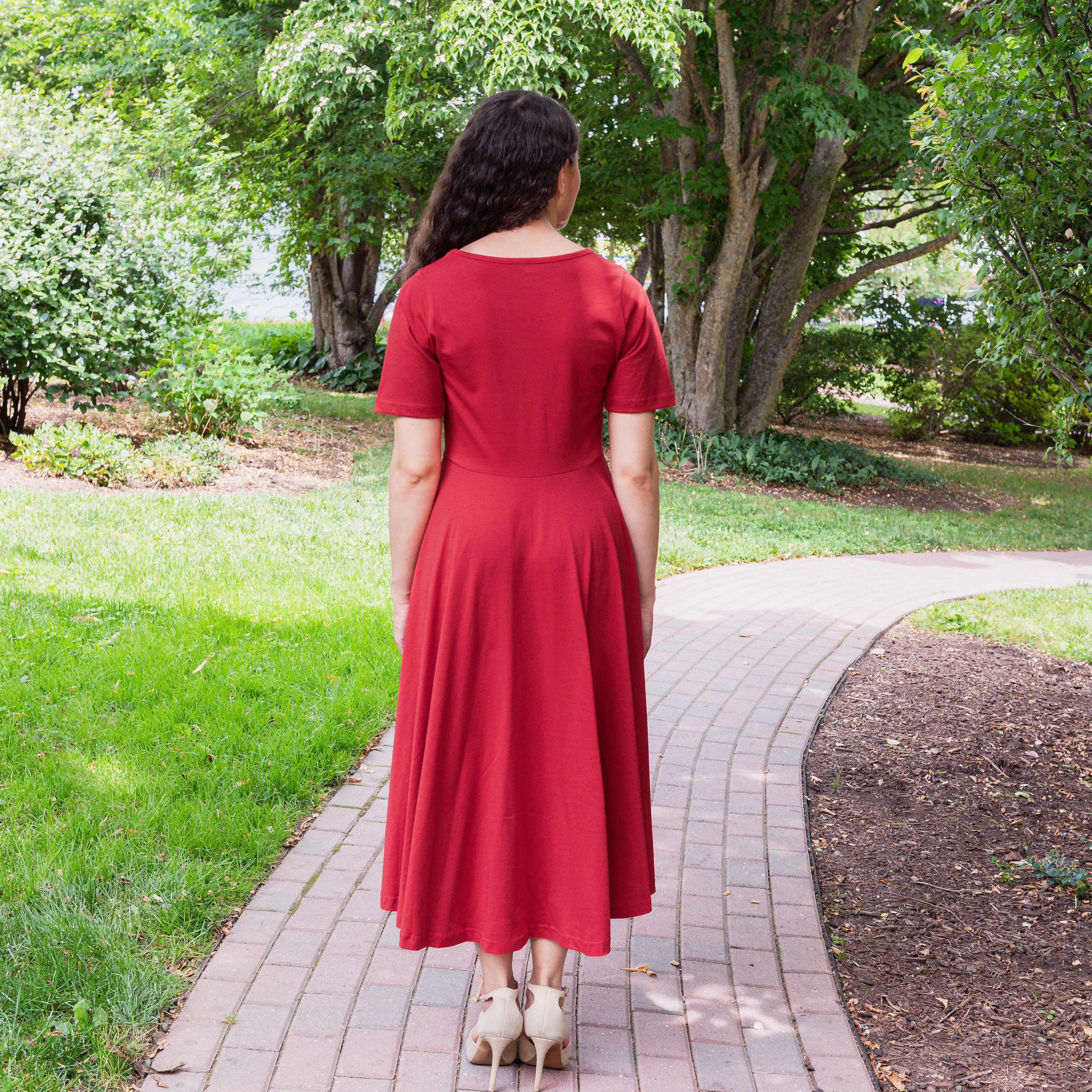 Lava Falls Red Petite Midi Twirl Dress with Pockets
