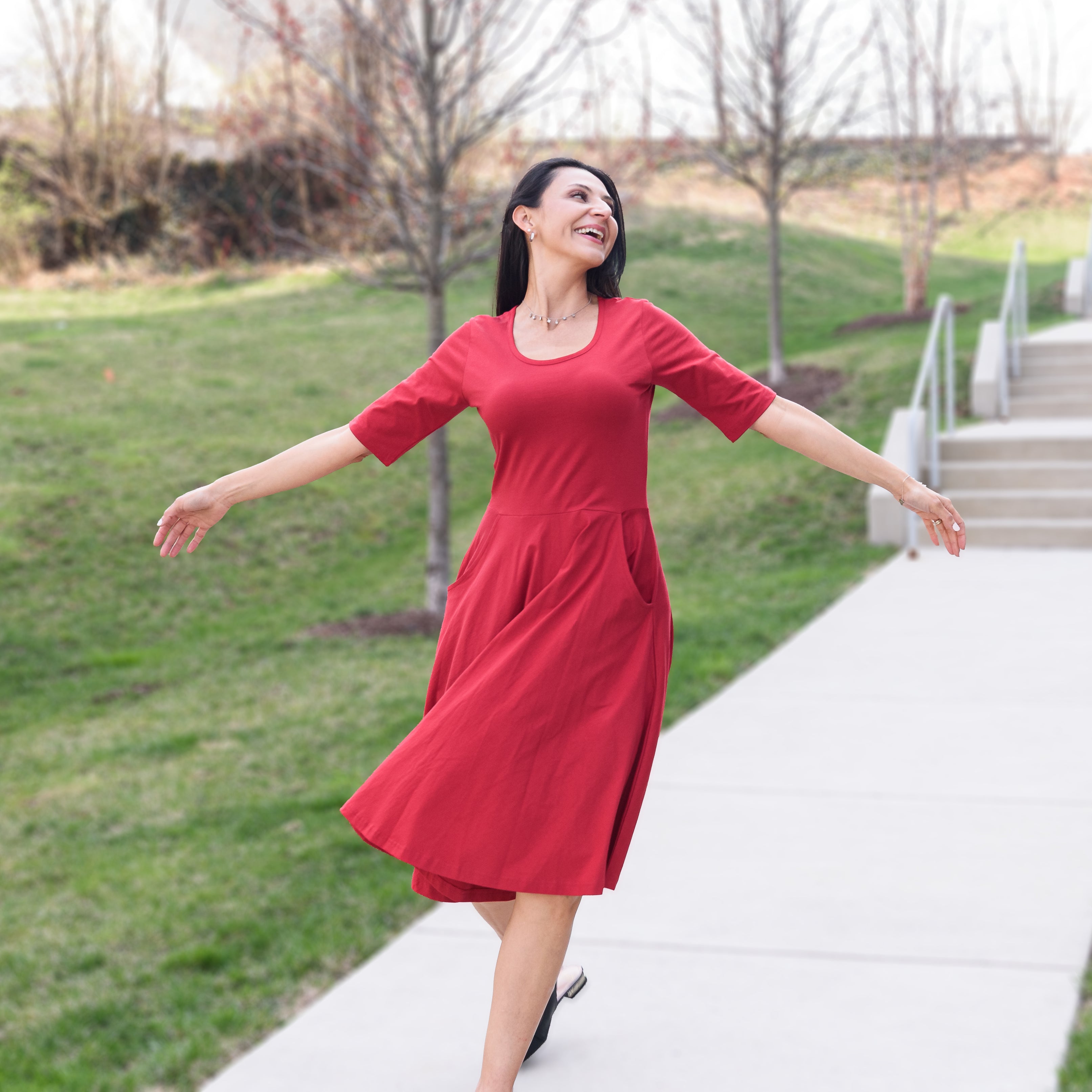 Lava Falls Red Twirl Dress with Pockets