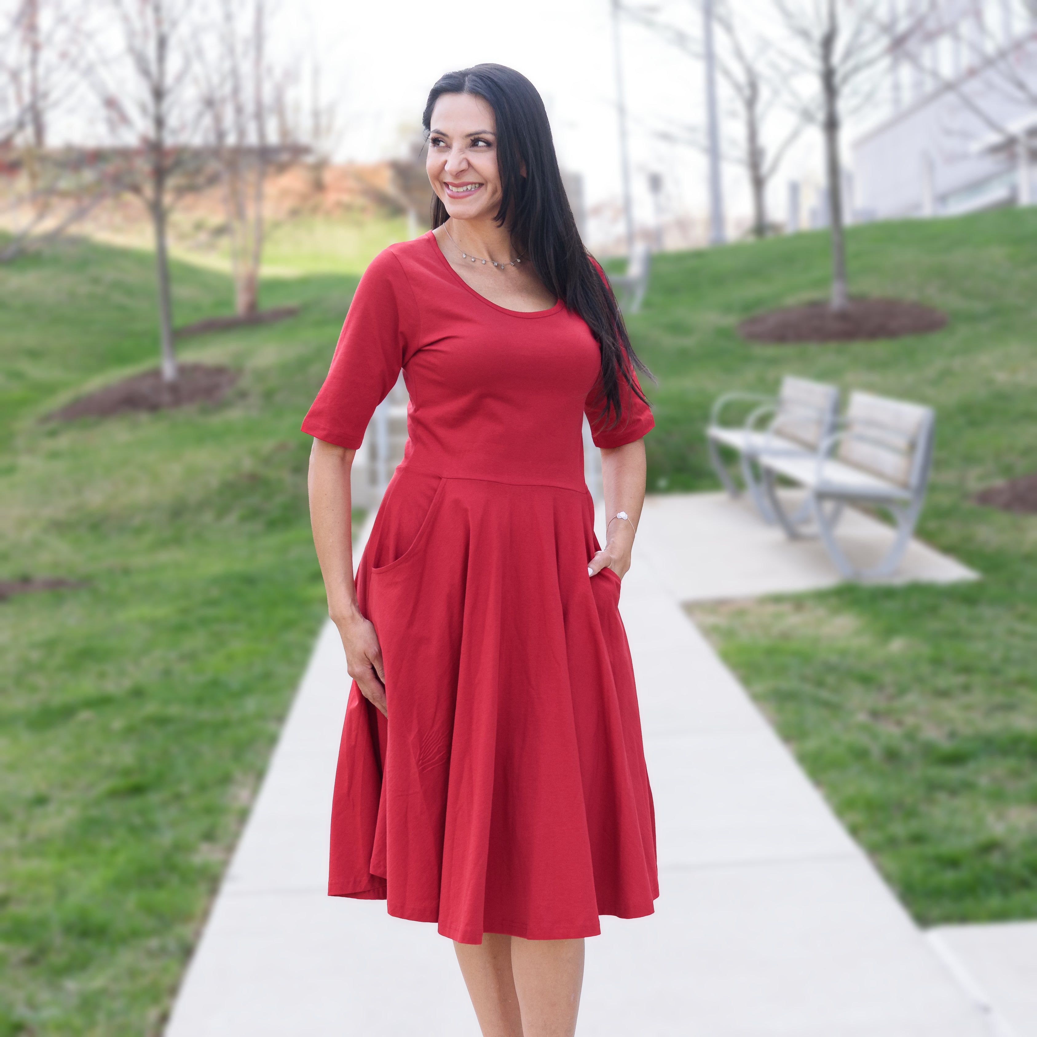 Lava Falls Red Twirl Dress with Pockets