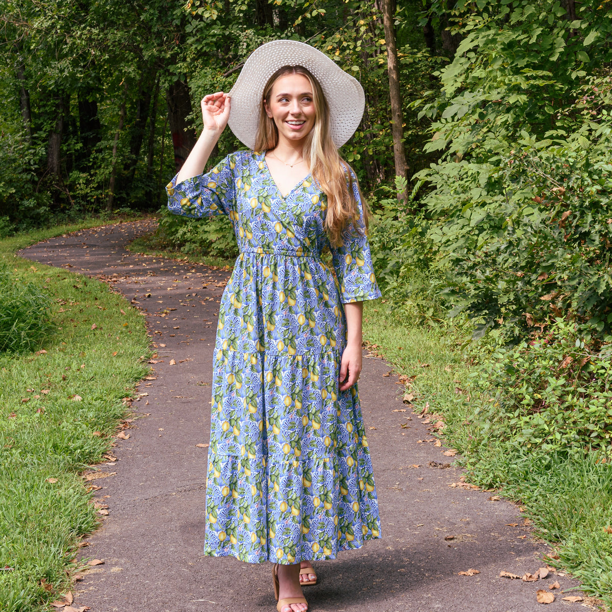 Lemon Riviera Faux Wrap Dress with Pockets