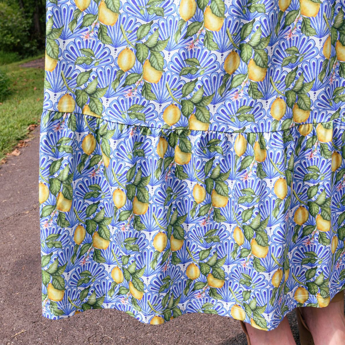 Lemon Riviera Faux Wrap Dress with Pockets