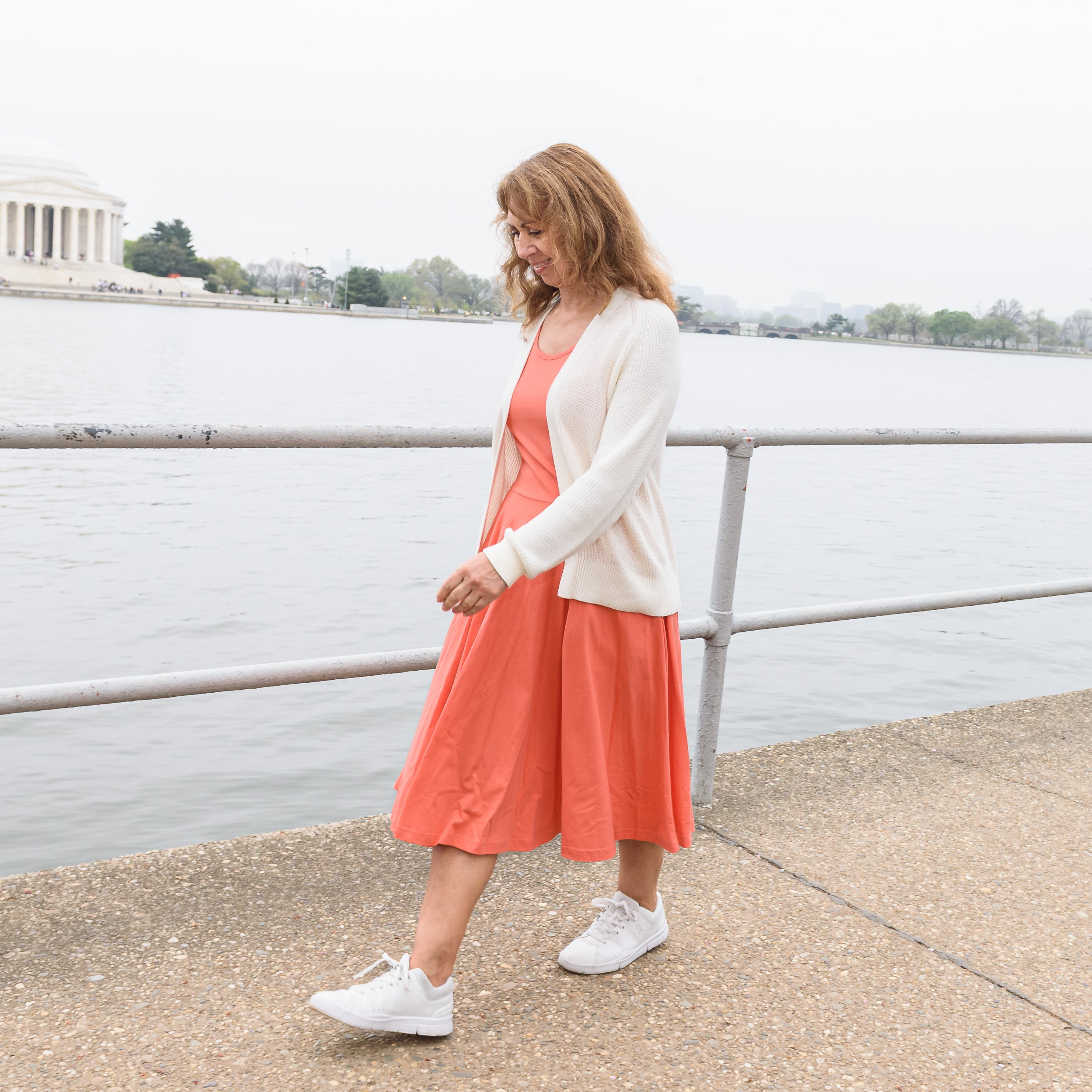 Living Coral Twirl Dress with Pockets