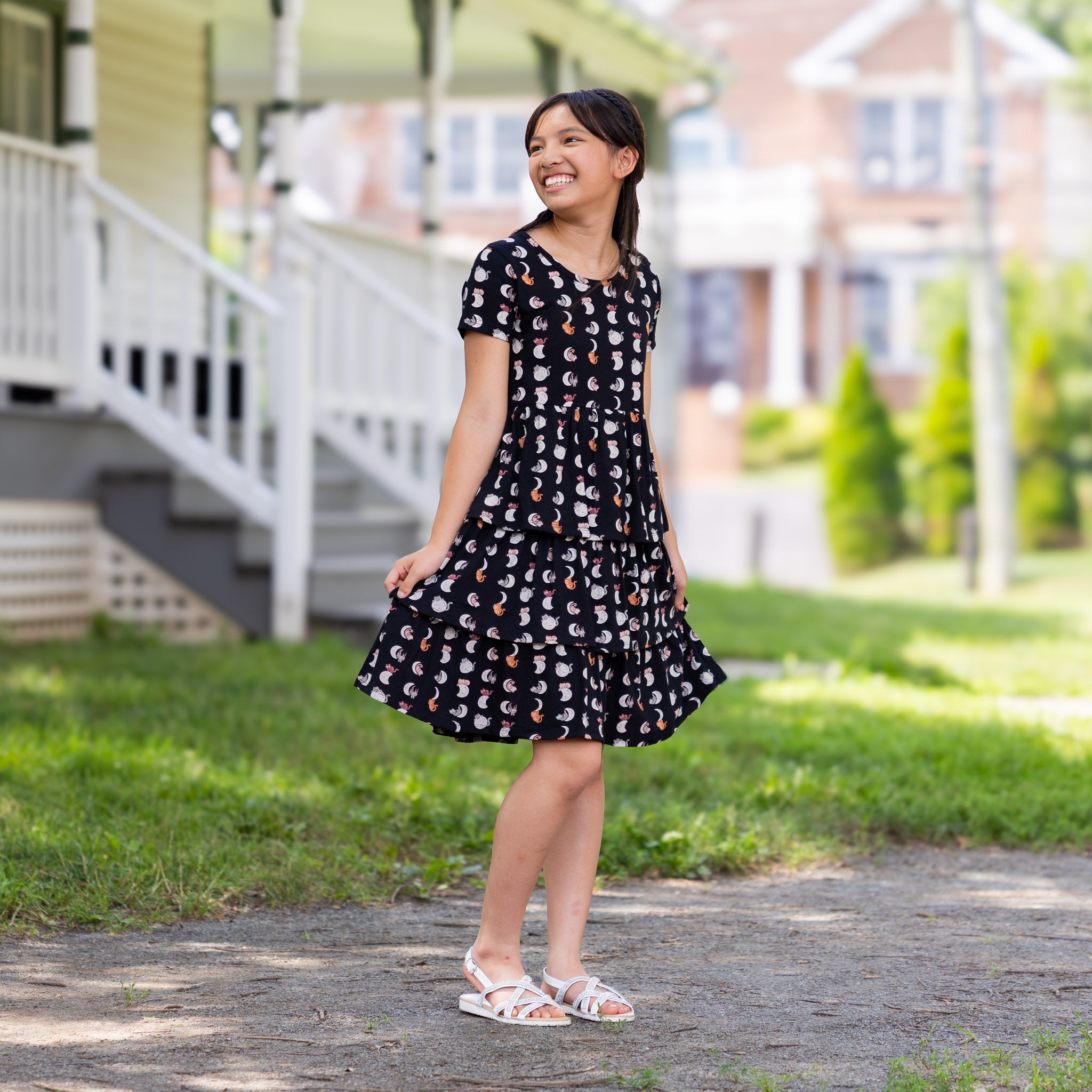 Lunar Kitty Layered Kids Dress