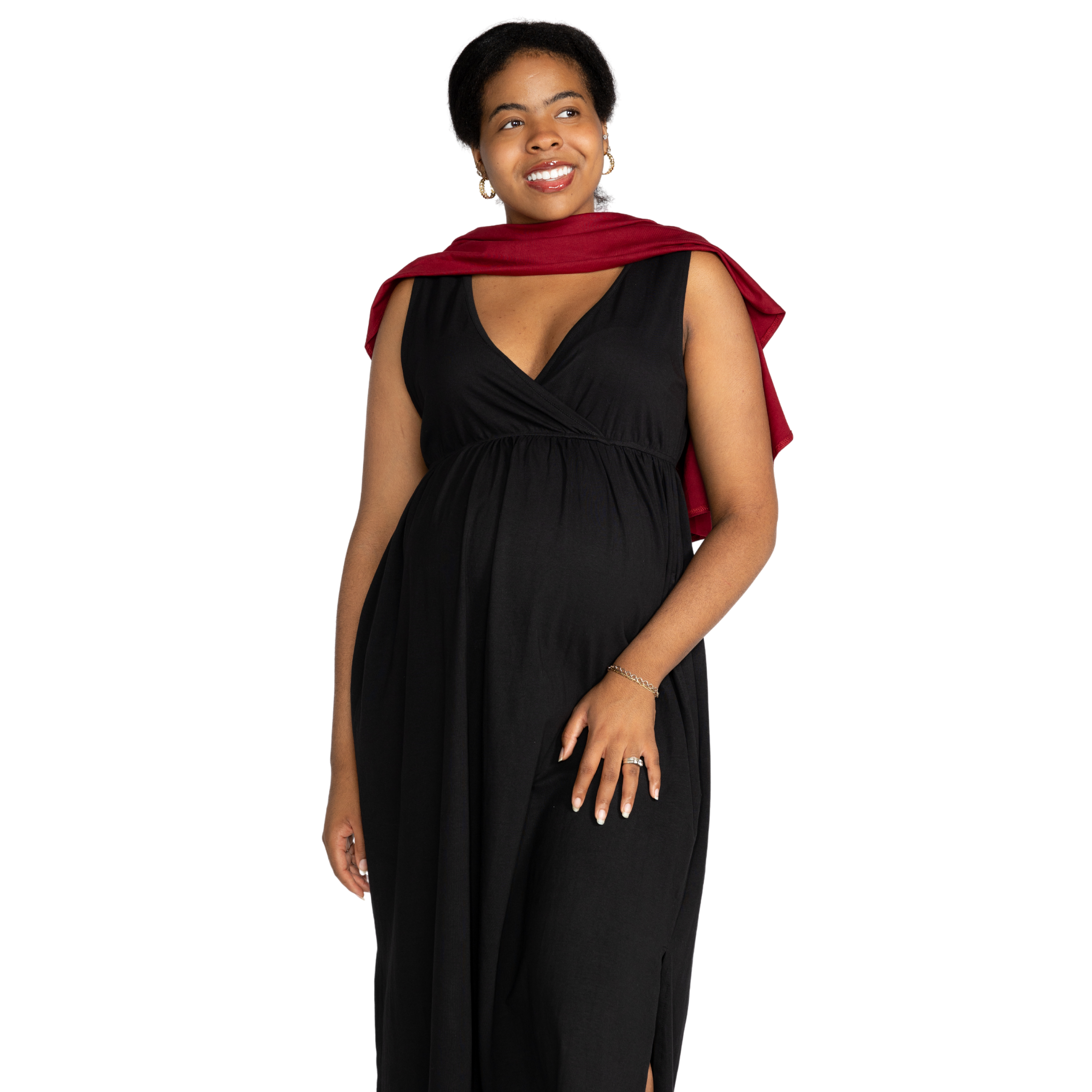 Maroon & Black Nursing Friendly Maternity Maxi Dress