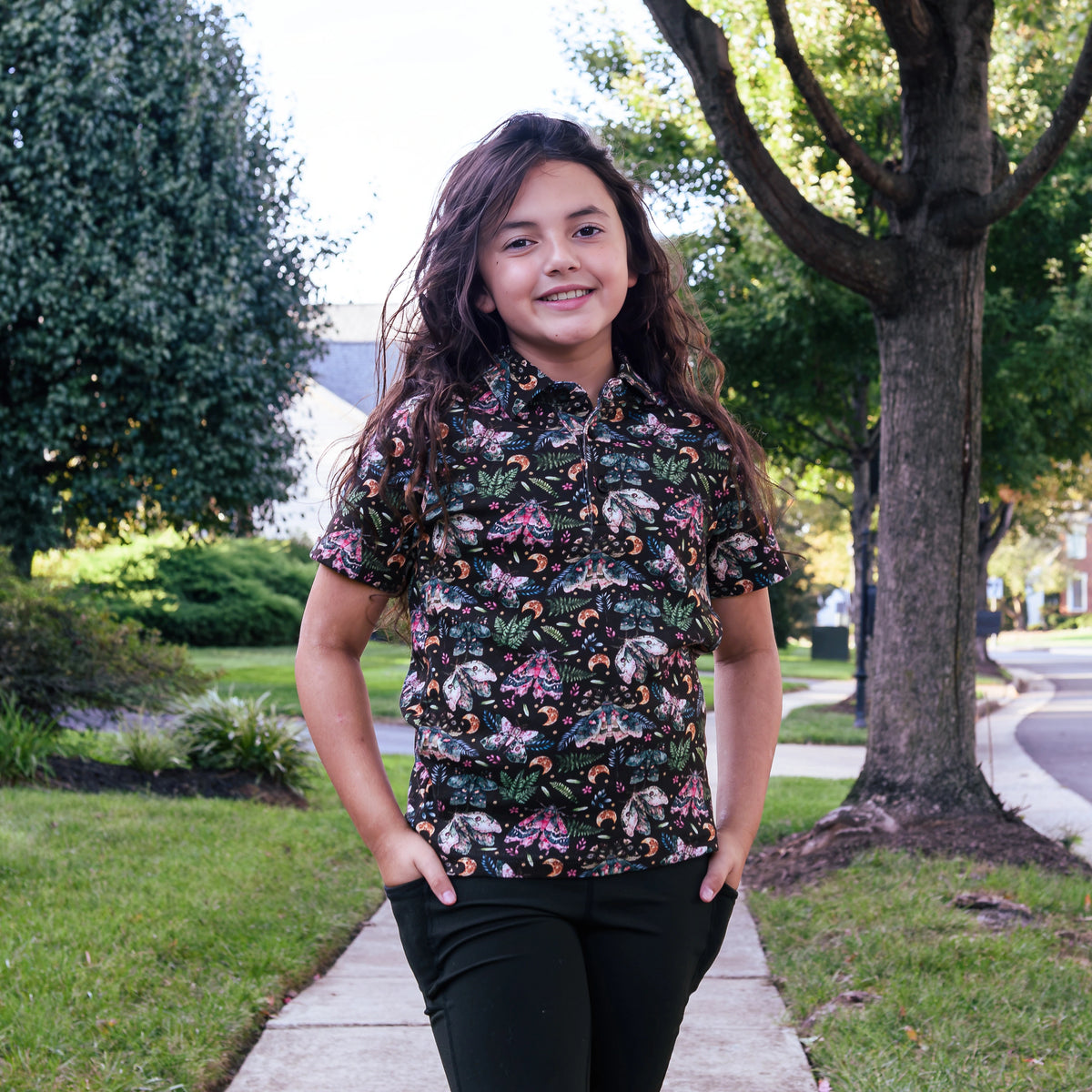 Midnight Forest Moths Kids Polo