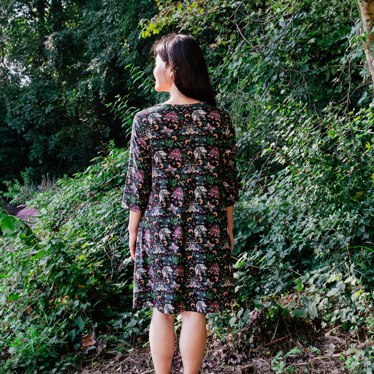 Midnight Forest Moths Long Tunic with Pockets