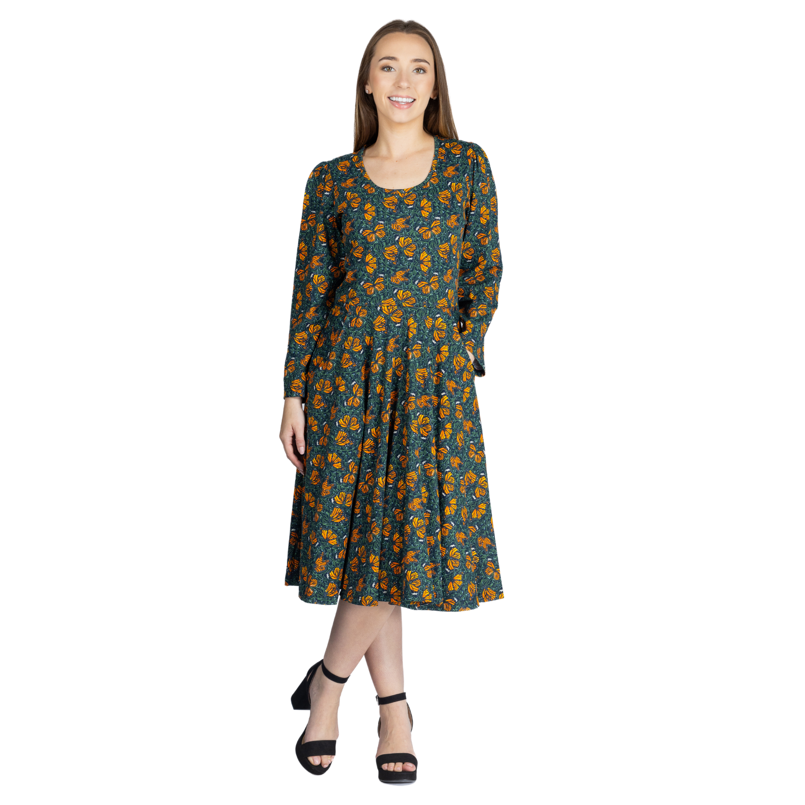 Monarch Butterflies Long Sleeve Twirl Dress