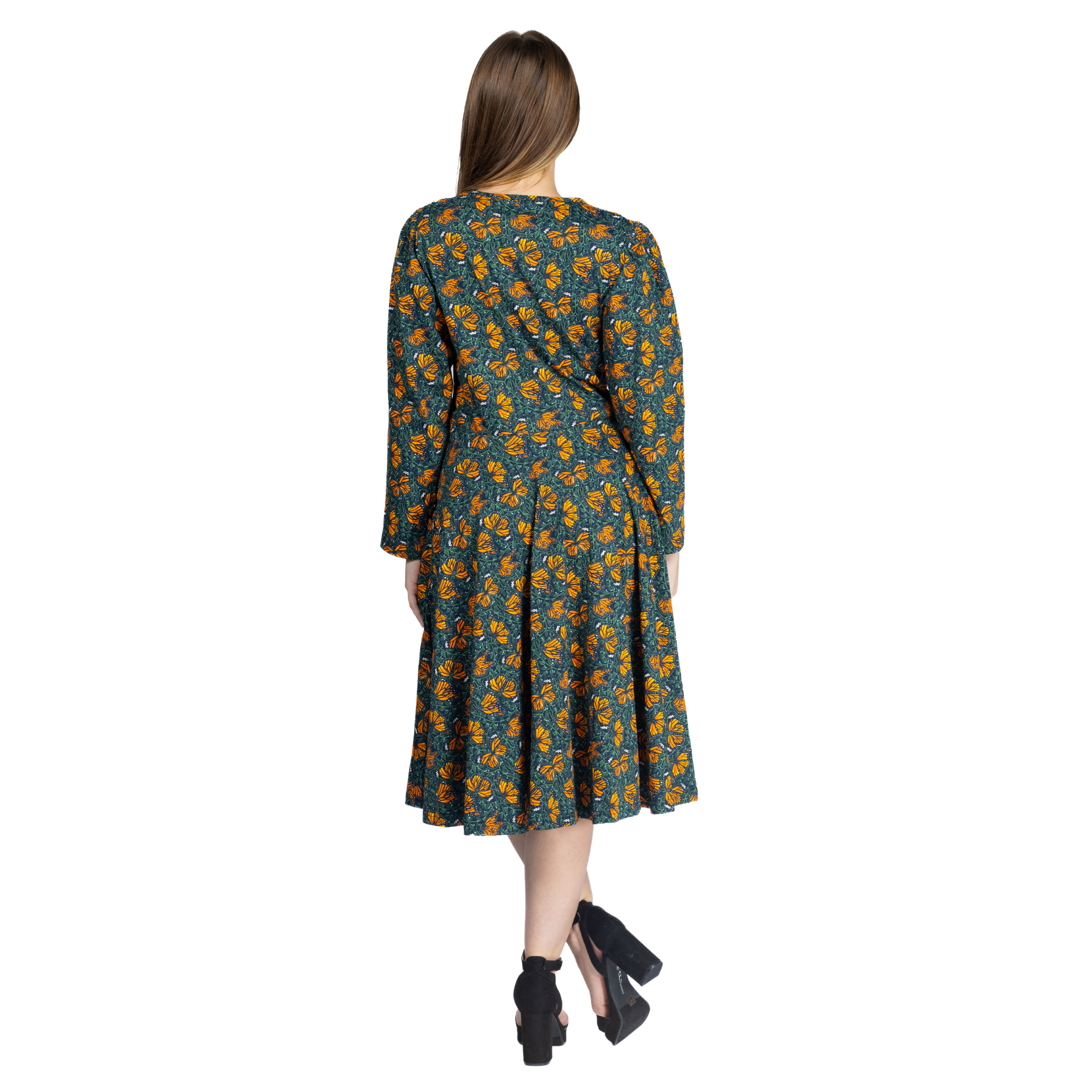 Monarch Butterflies Long Sleeve Twirl Dress