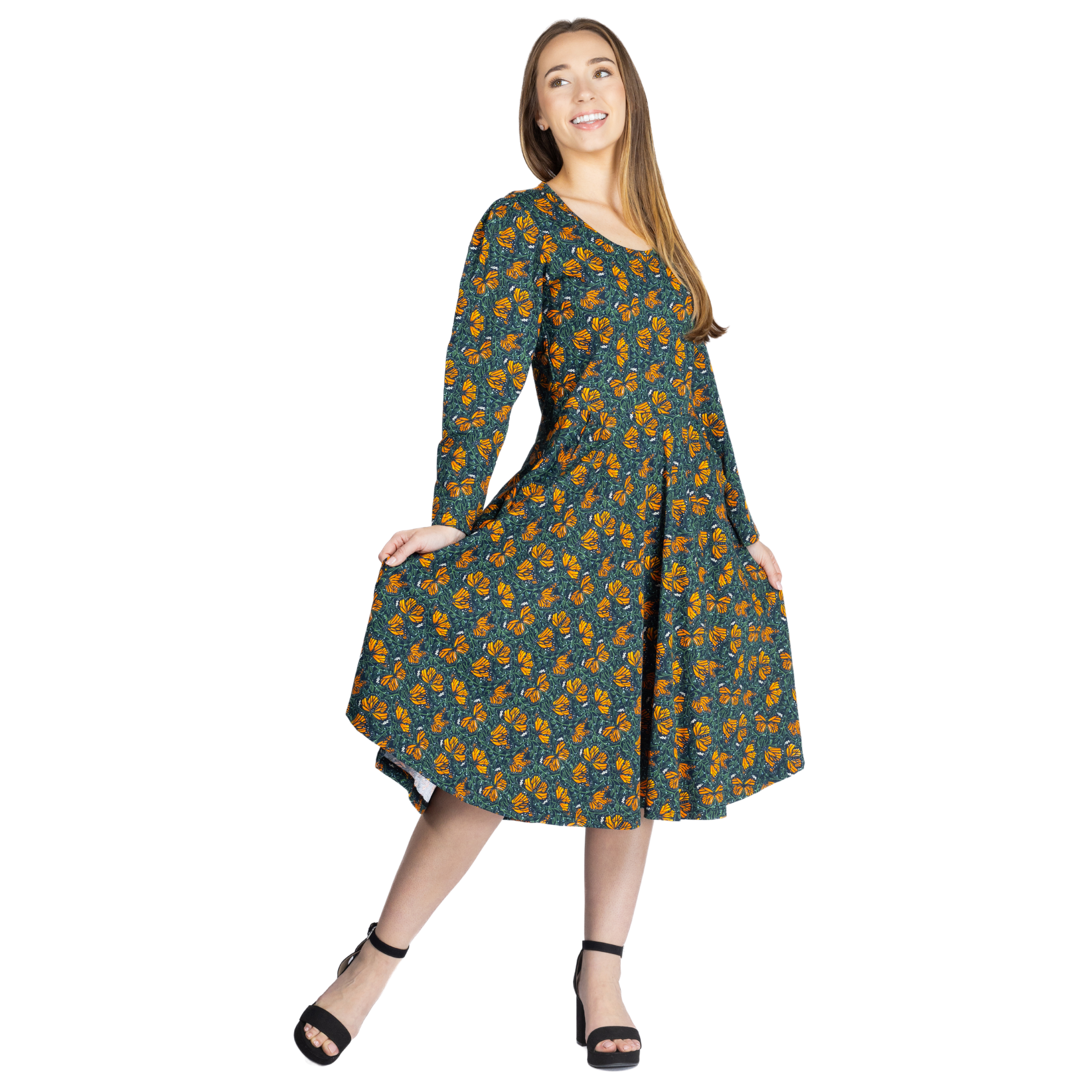 Monarch Butterflies Long Sleeve Twirl Dress