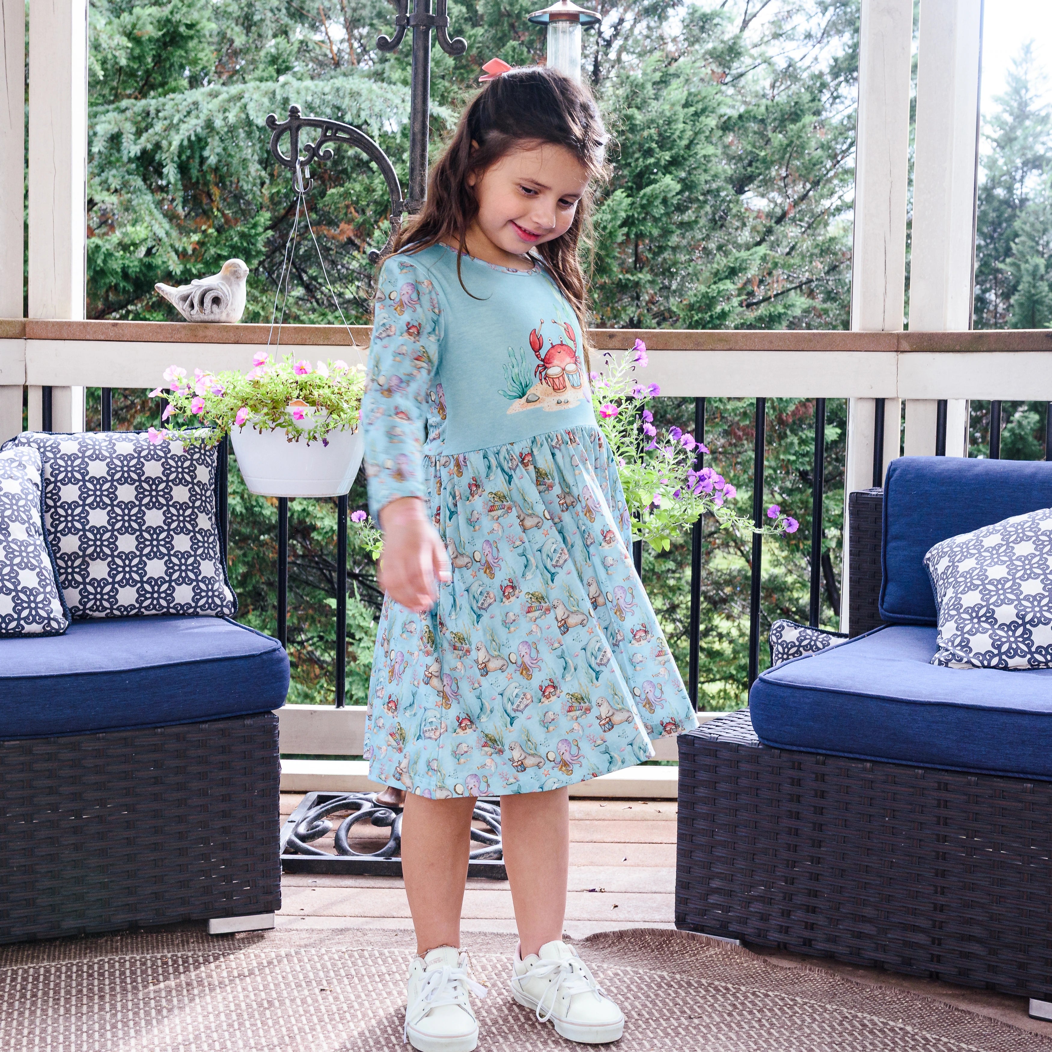 Musical Ocean Kids Dress with Pockets