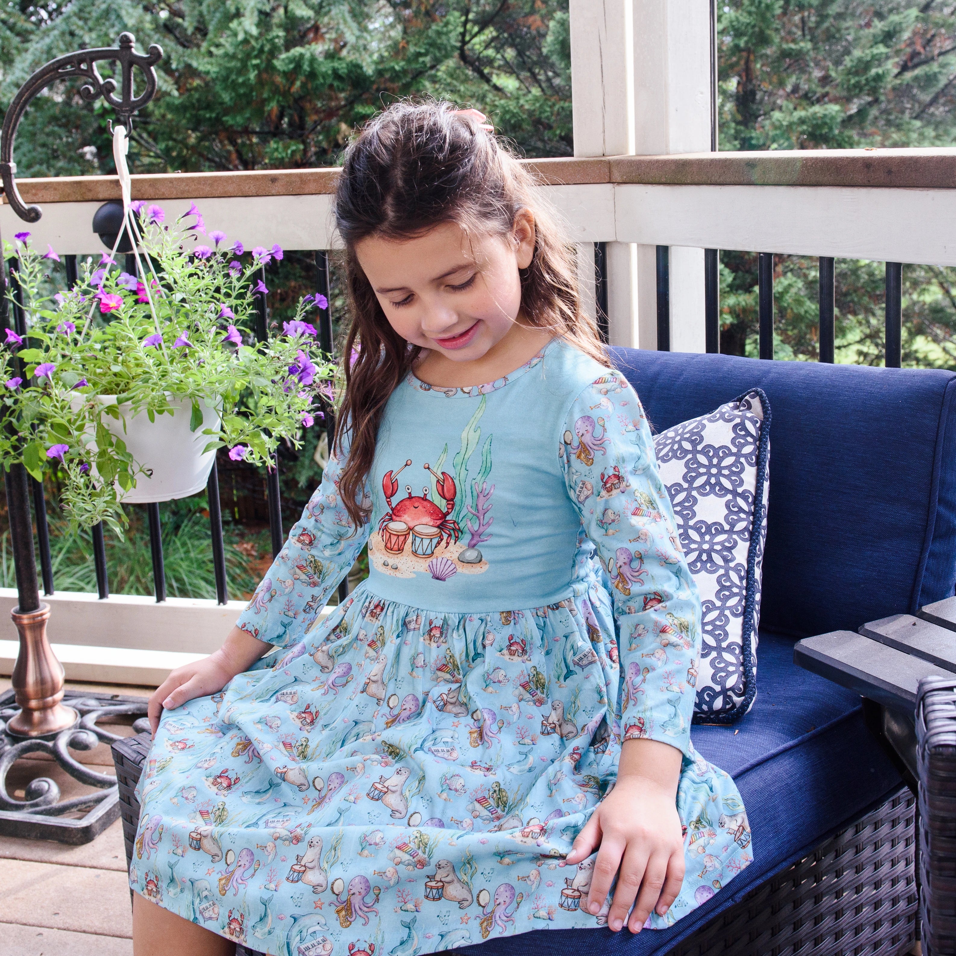 Musical Ocean Kids Dress with Pockets
