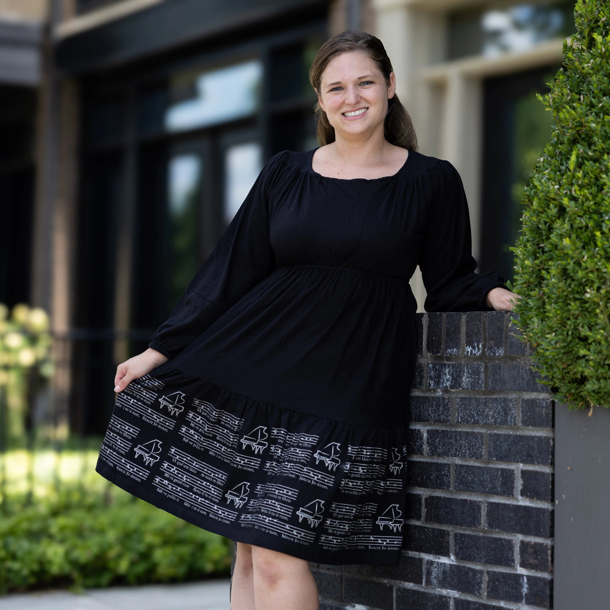 Musical Sheet Long Sleeve Dress (With Waist Seam)