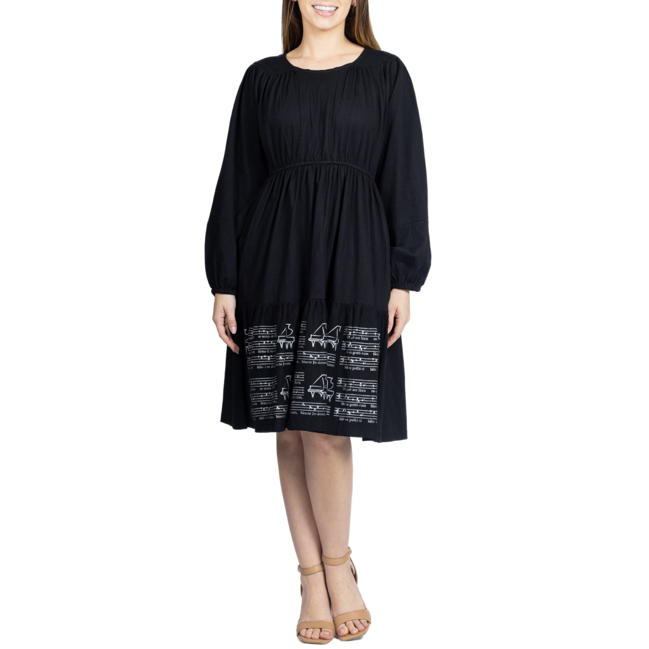 Musical Sheet Long Sleeve Dress (With Waist Seam)