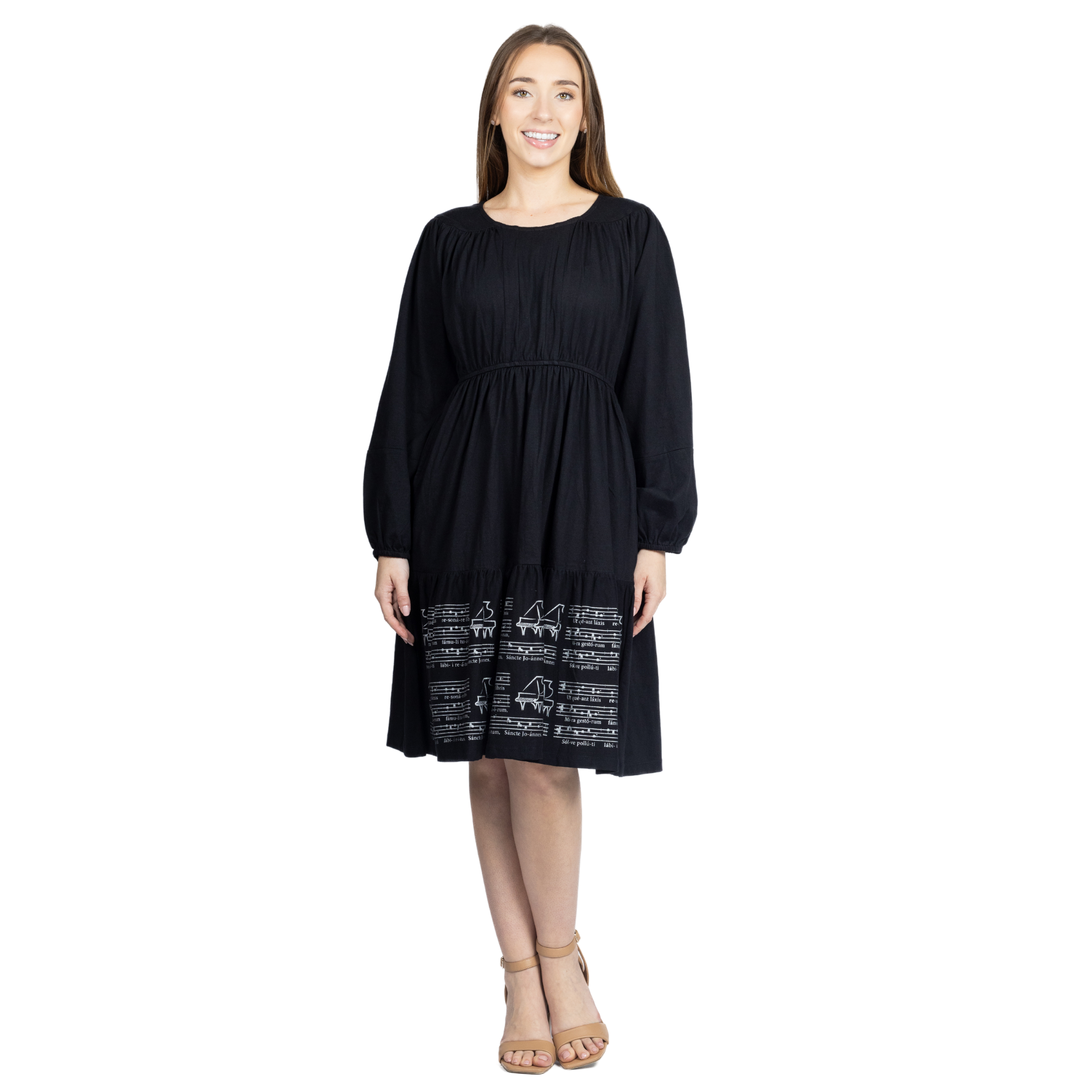 Musical Sheet Long Sleeve Dress (With Waist Seam)