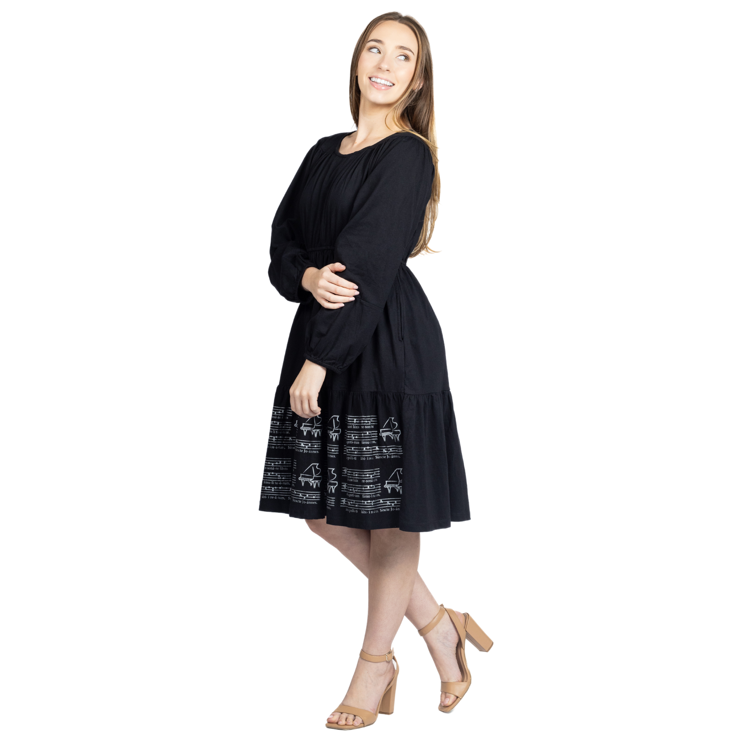 Musical Sheet Long Sleeve Dress (With Waist Seam)