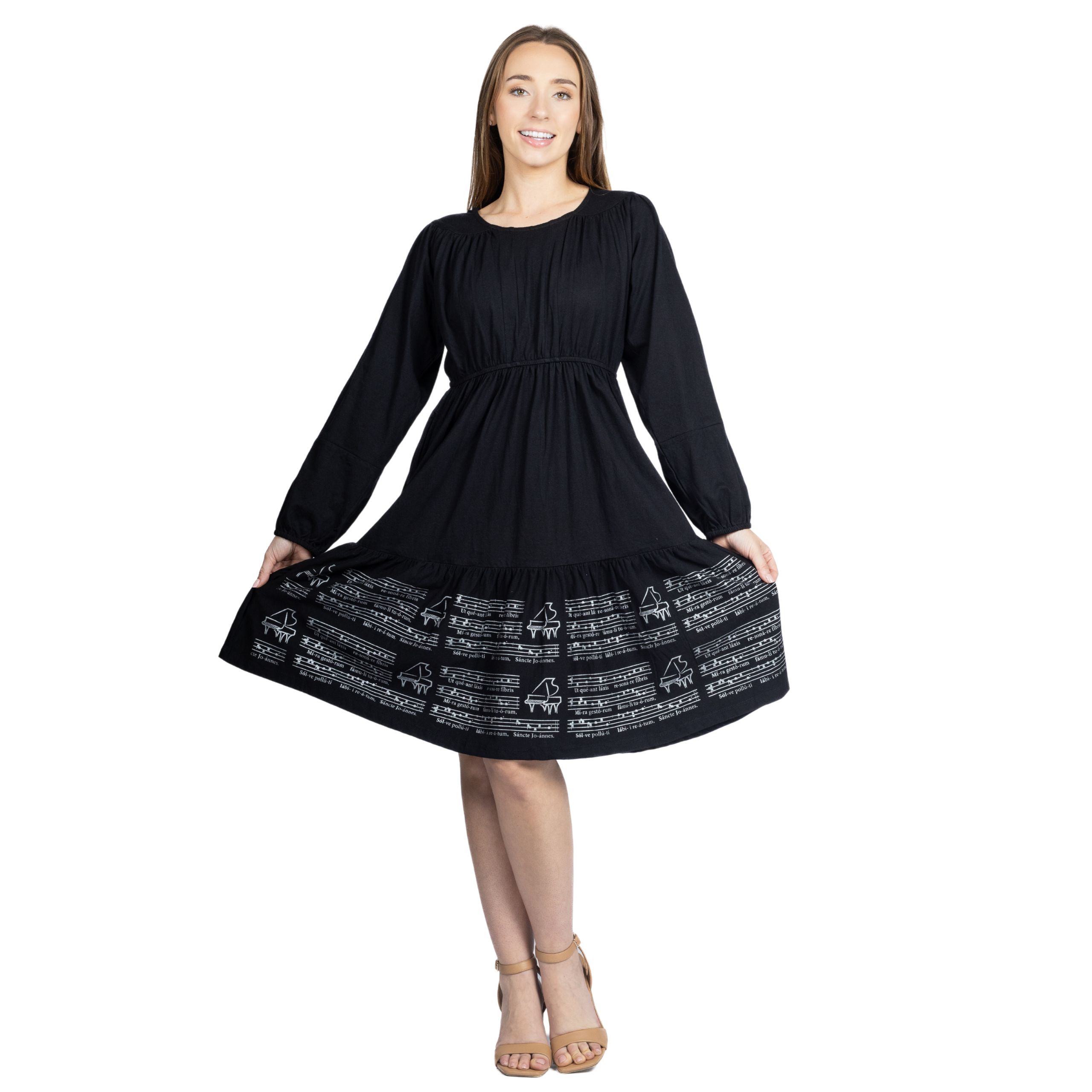 Musical Sheet Long Sleeve Dress (With Waist Seam)