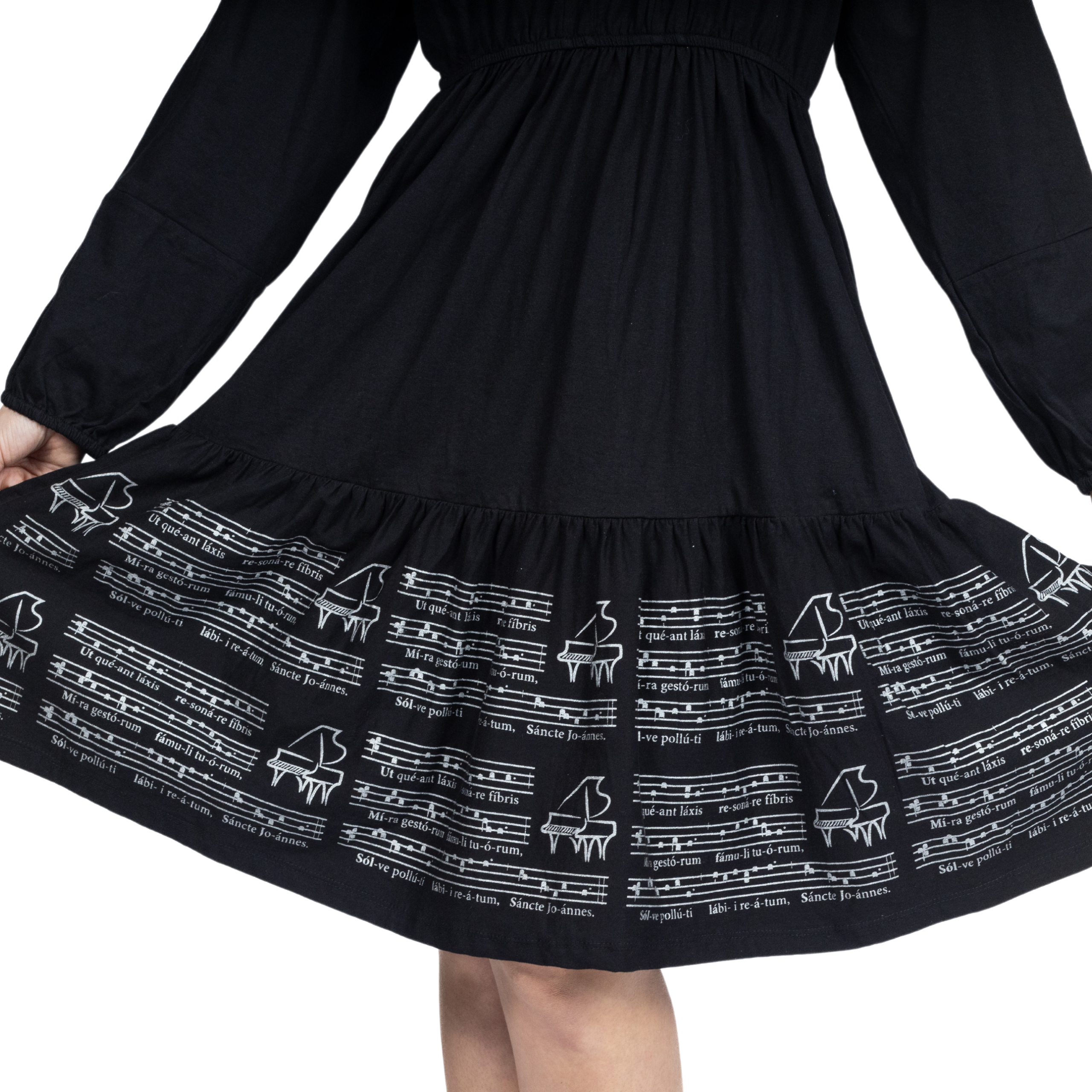 Musical Sheet Long Sleeve Dress (With Waist Seam)