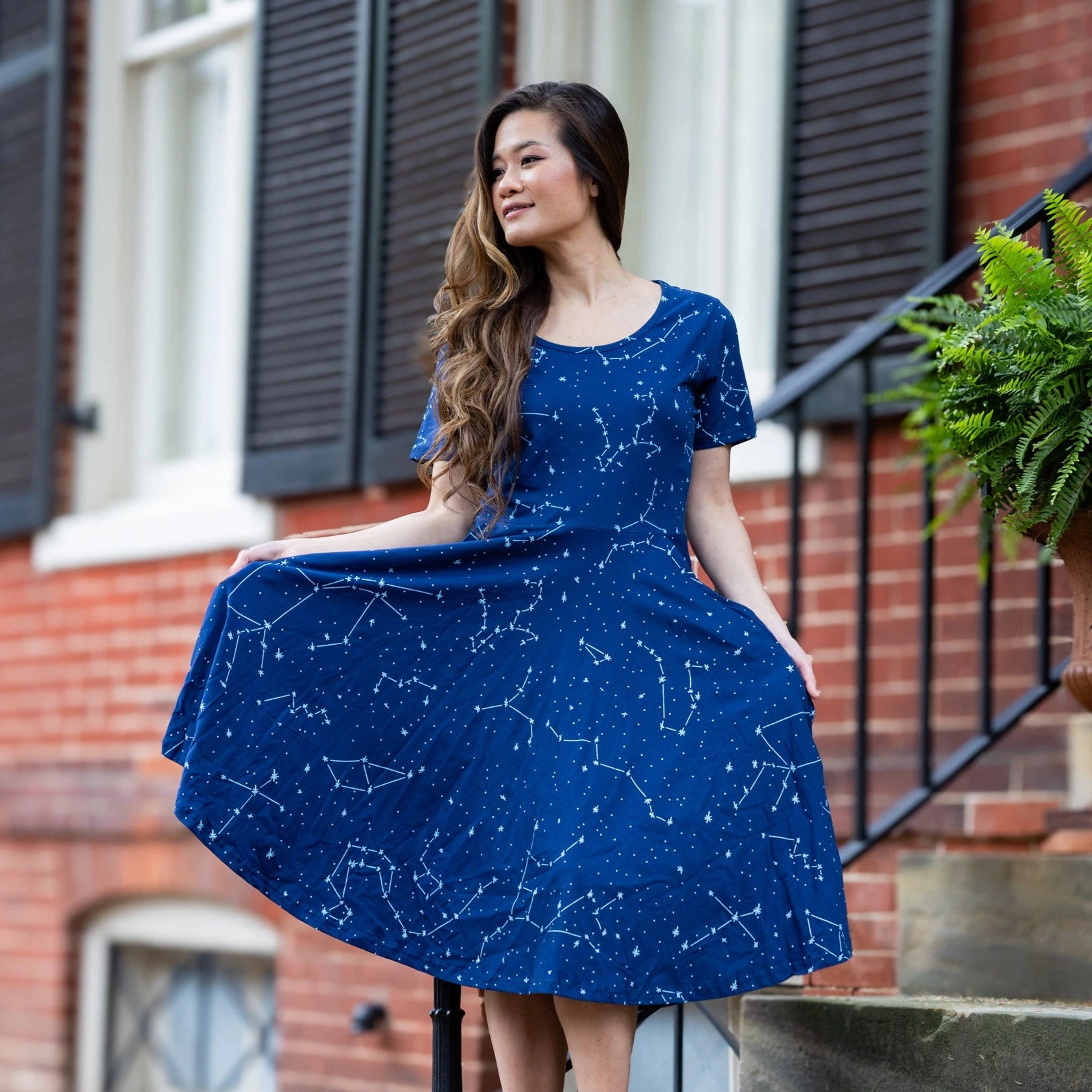 Constellations Glow-in-the-Dark Navy Twirl Dress Svaha USA
