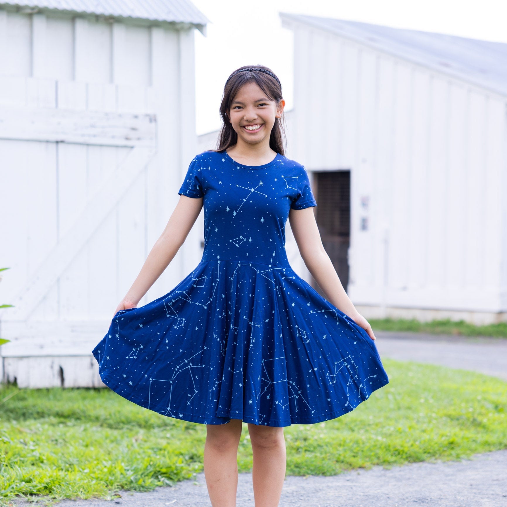 Constellations Glow-in-the-dark Navy Kids Dress Svaha USA