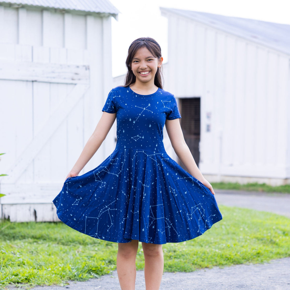 Constellations Glow-in-the-dark Navy Kids Dress Svaha USA 2 YEARS