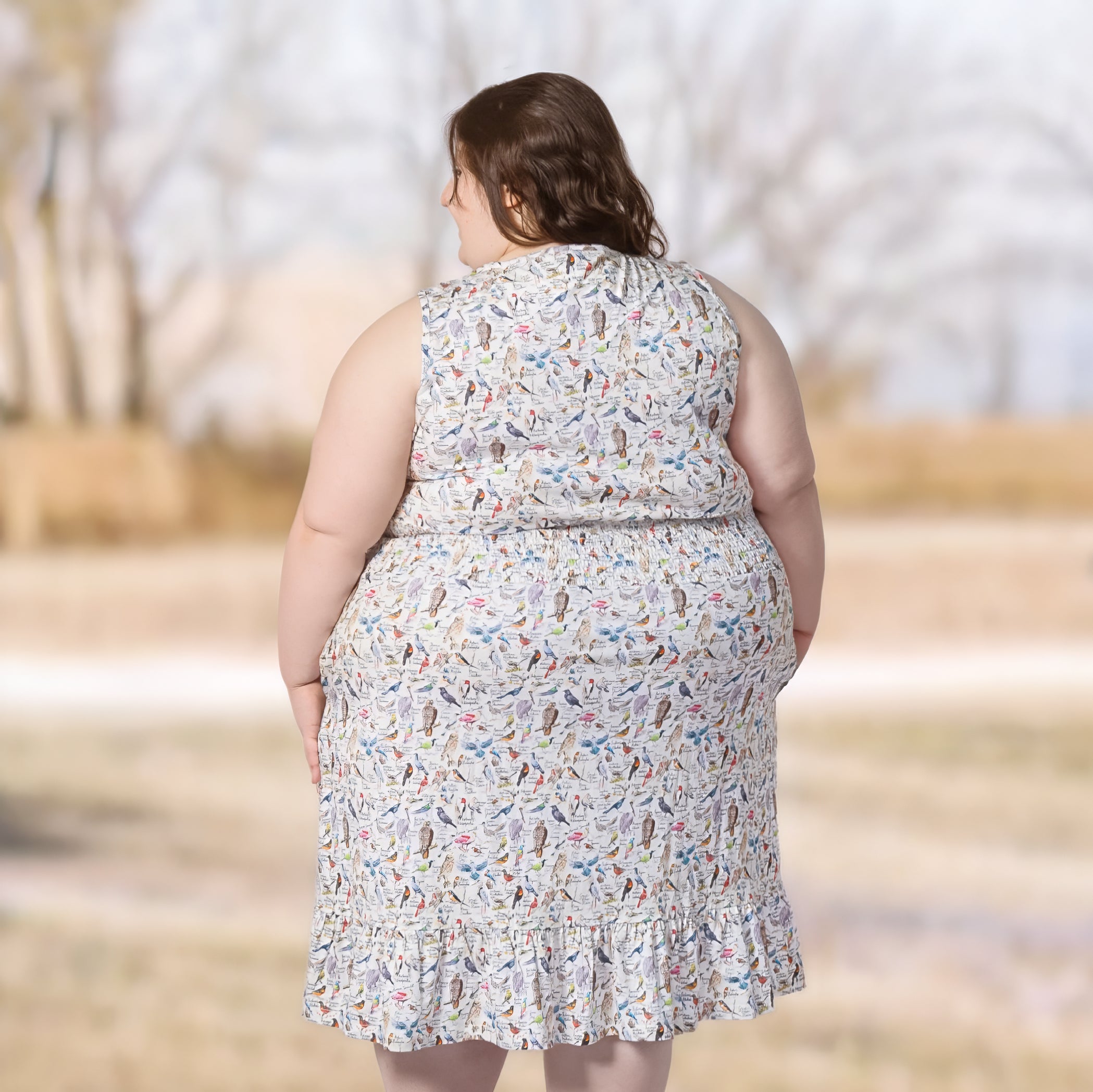 North American Birds Sleeveless Smocked Waist Dress