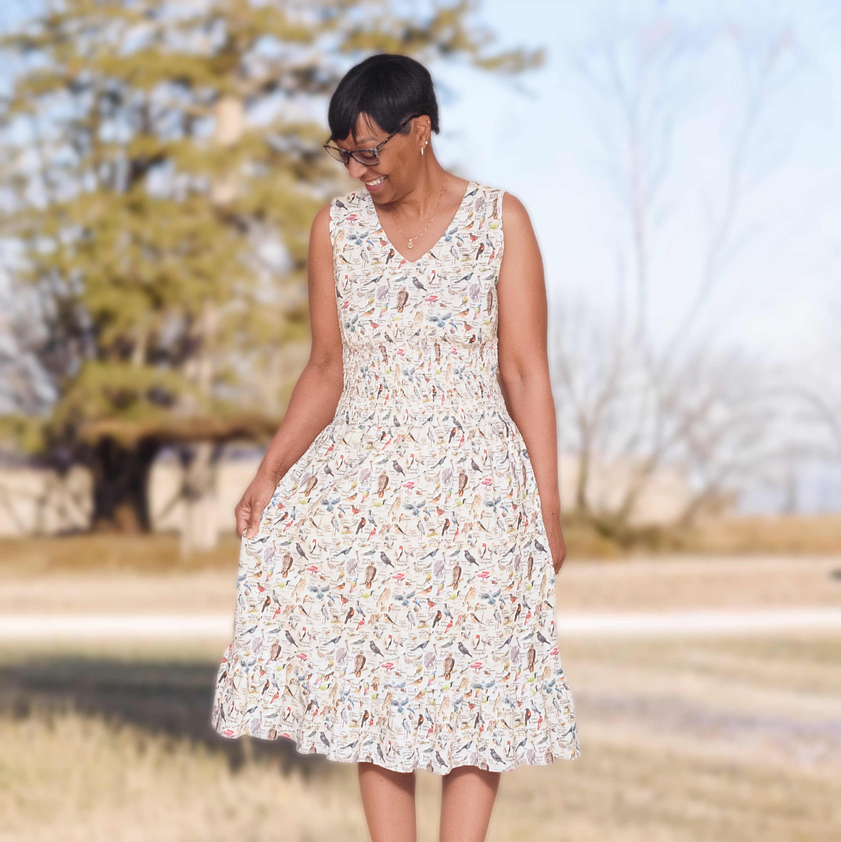 North American Birds Sleeveless Smocked Waist Dress