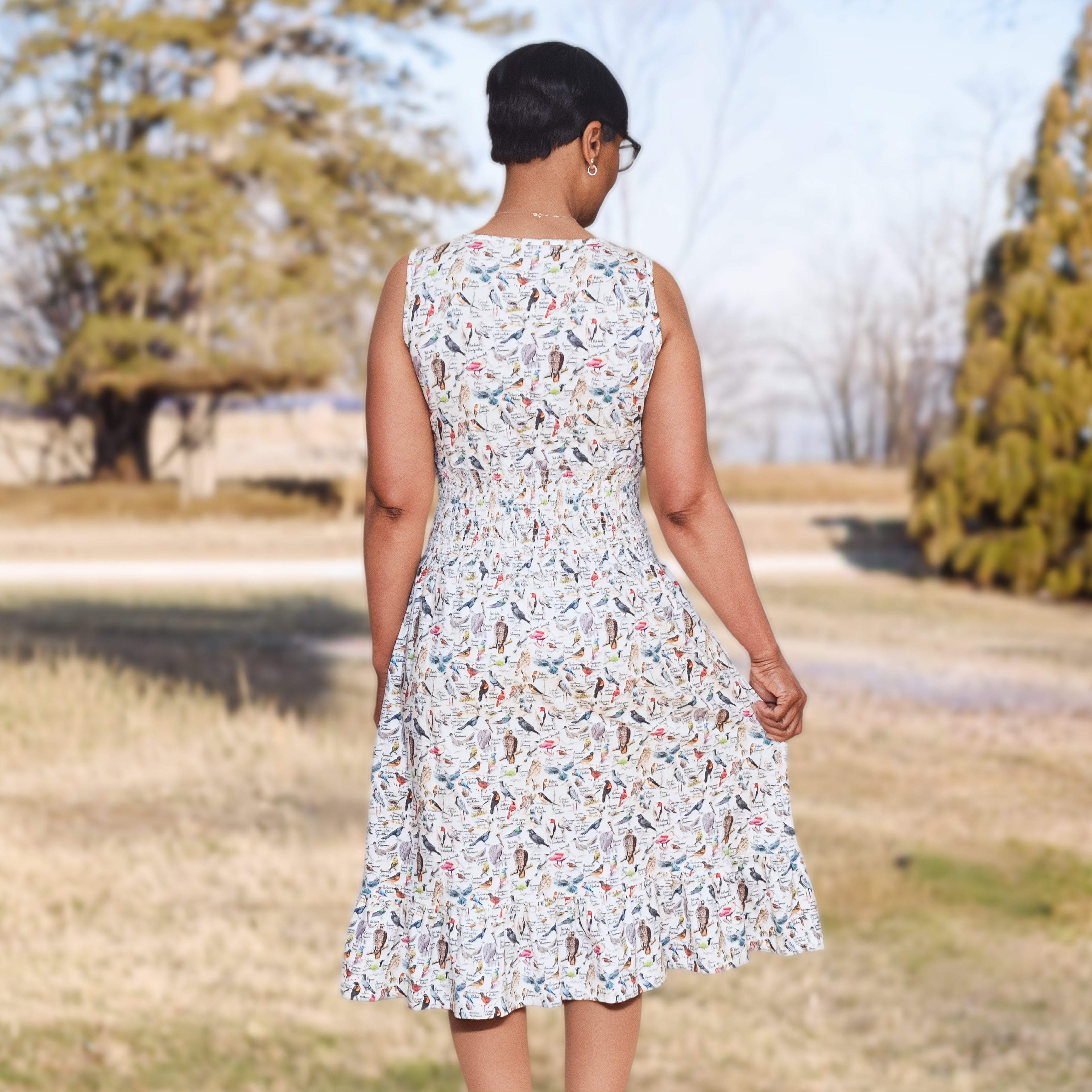 North American Birds Sleeveless Smocked Waist Dress