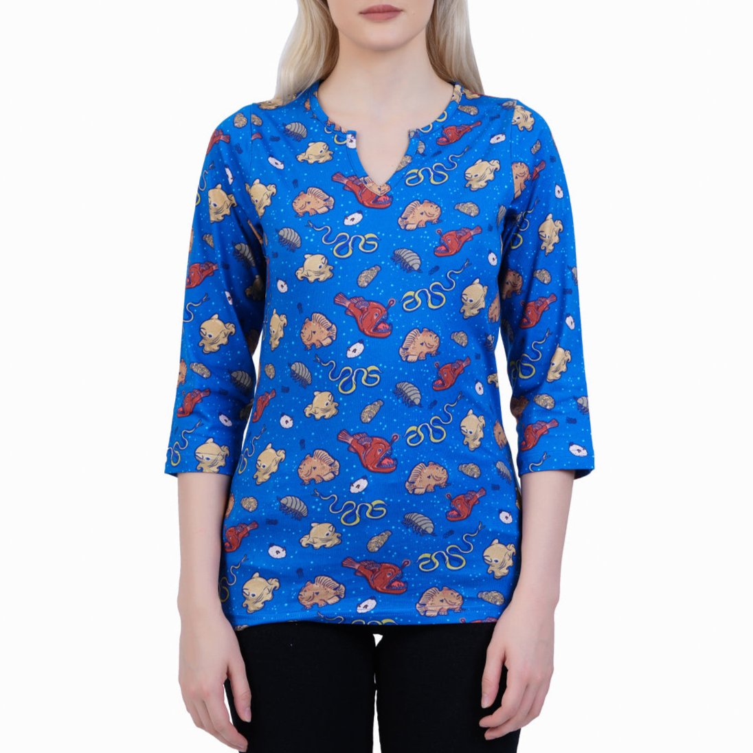 Ocean Creatures Split Neck Tunic Top