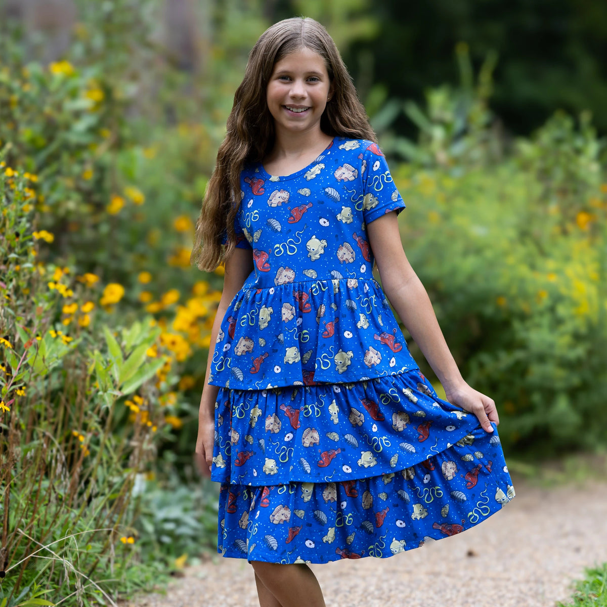 kiddies dresses Pentelei 3407 Illusion Neckline Three-Quarter Puff Sleeves Ball Gown Kids Dress BLUE / 28 (4 YEARS) Raffi is 4 1/2 Mesh dress with frills |