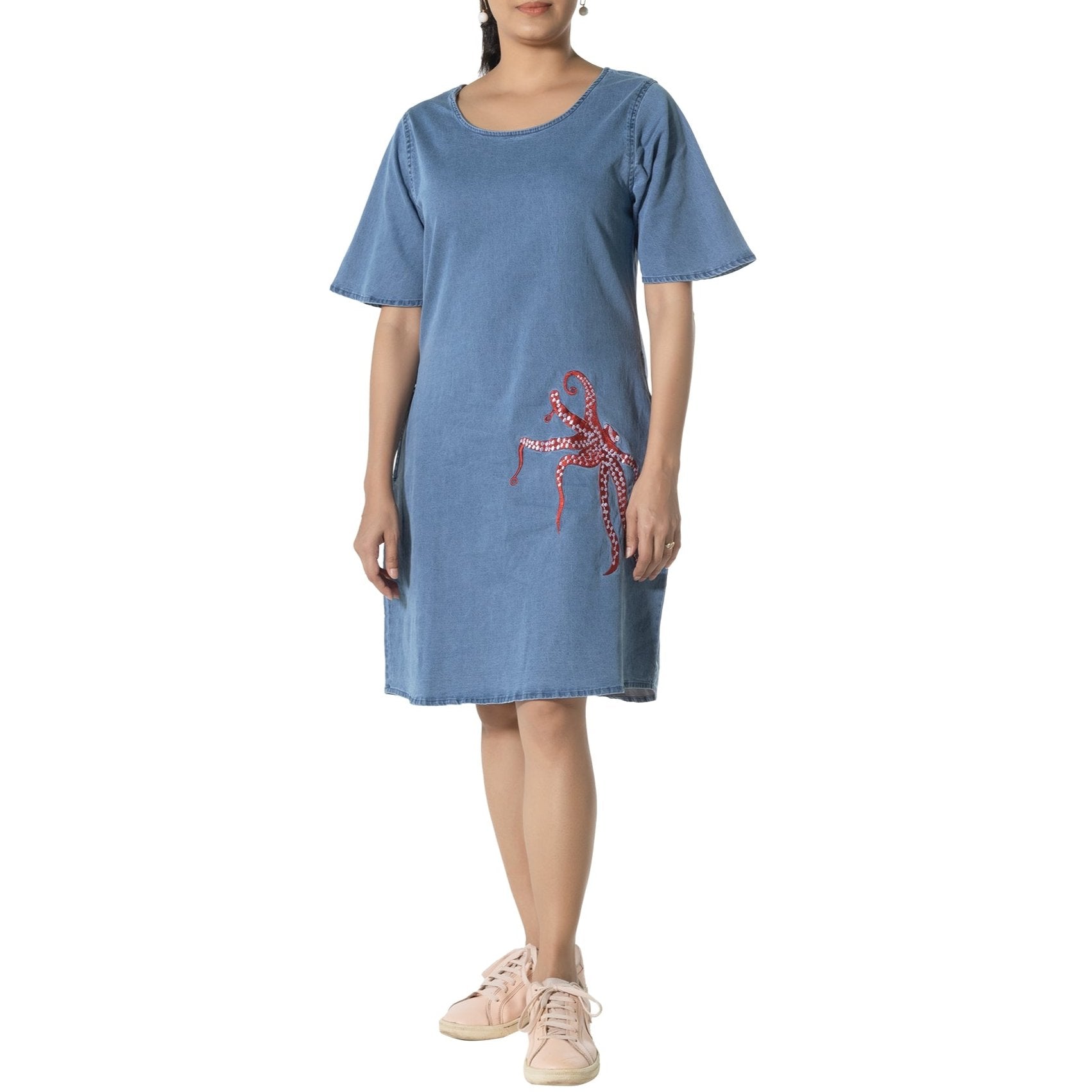 Octopus Embroidery Denim Dress