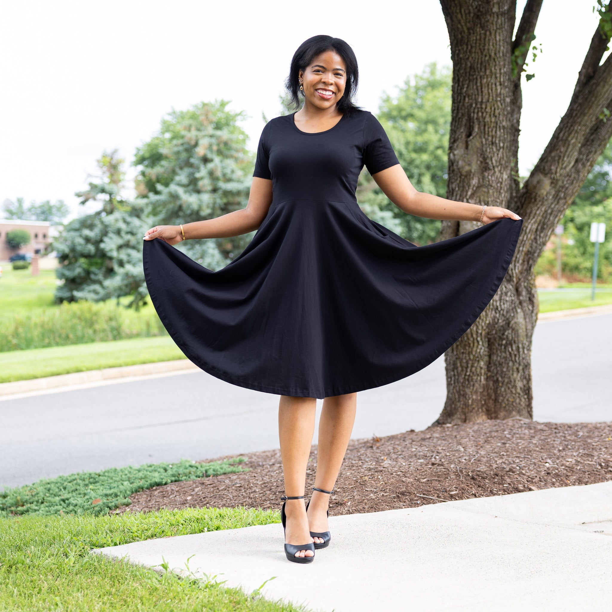 Onyx Full Twirl Dress with Pockets
