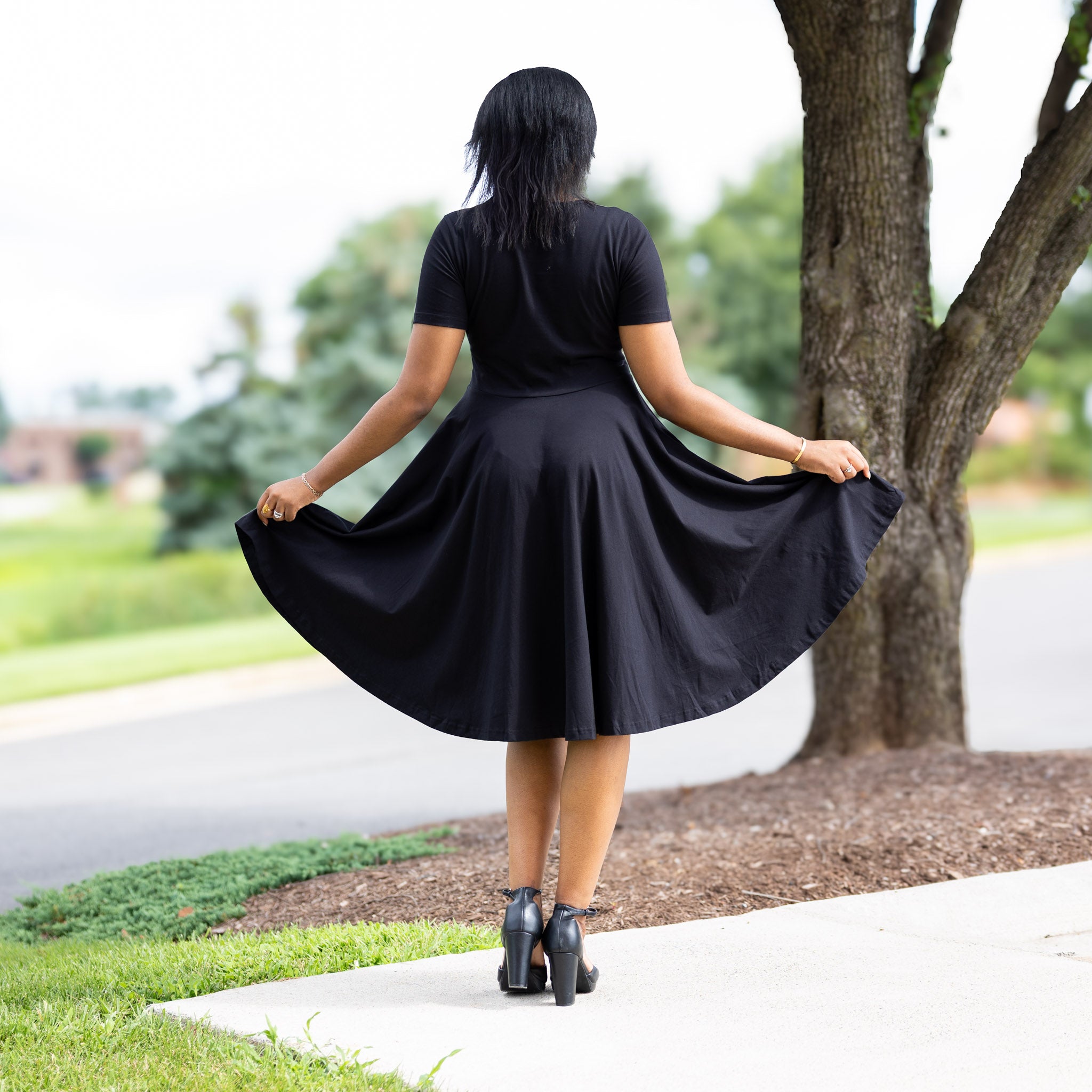 Onyx Full Twirl Dress with Pockets