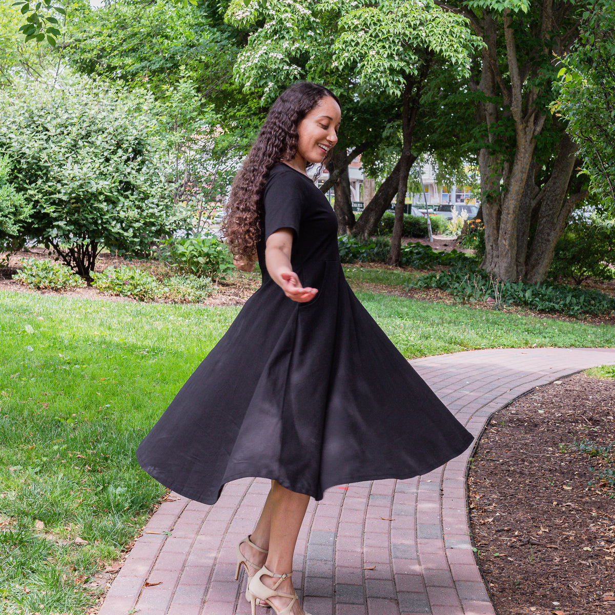 Onyx Black Petite Midi Twirl Dress Svaha USA