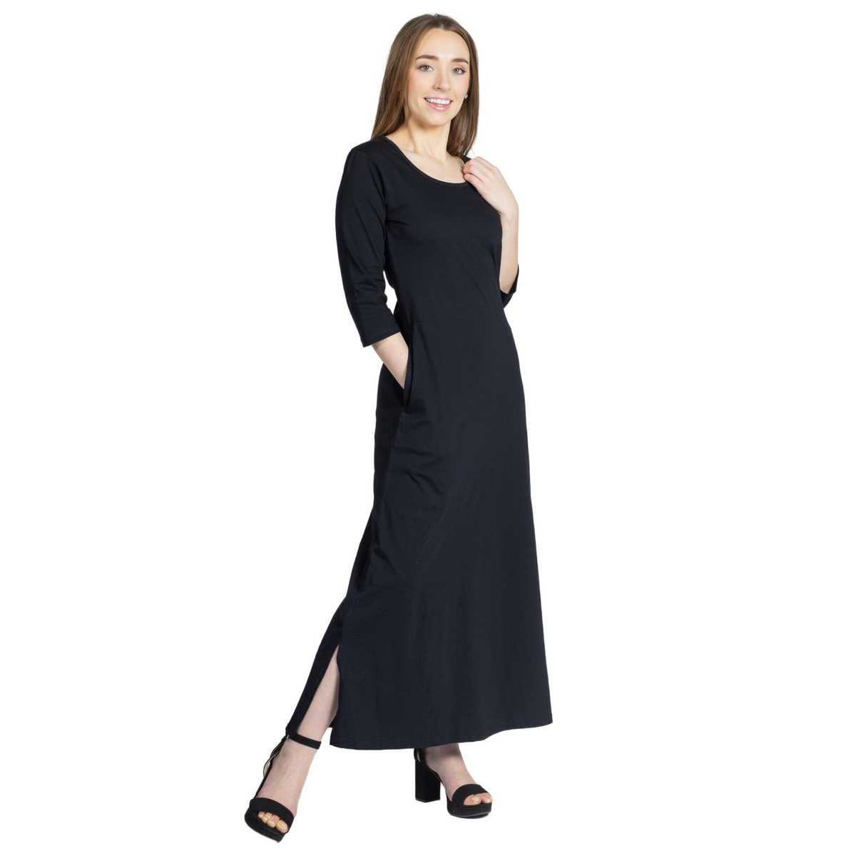 Ravaza Sleeveless Folds Slit Maxi Dress