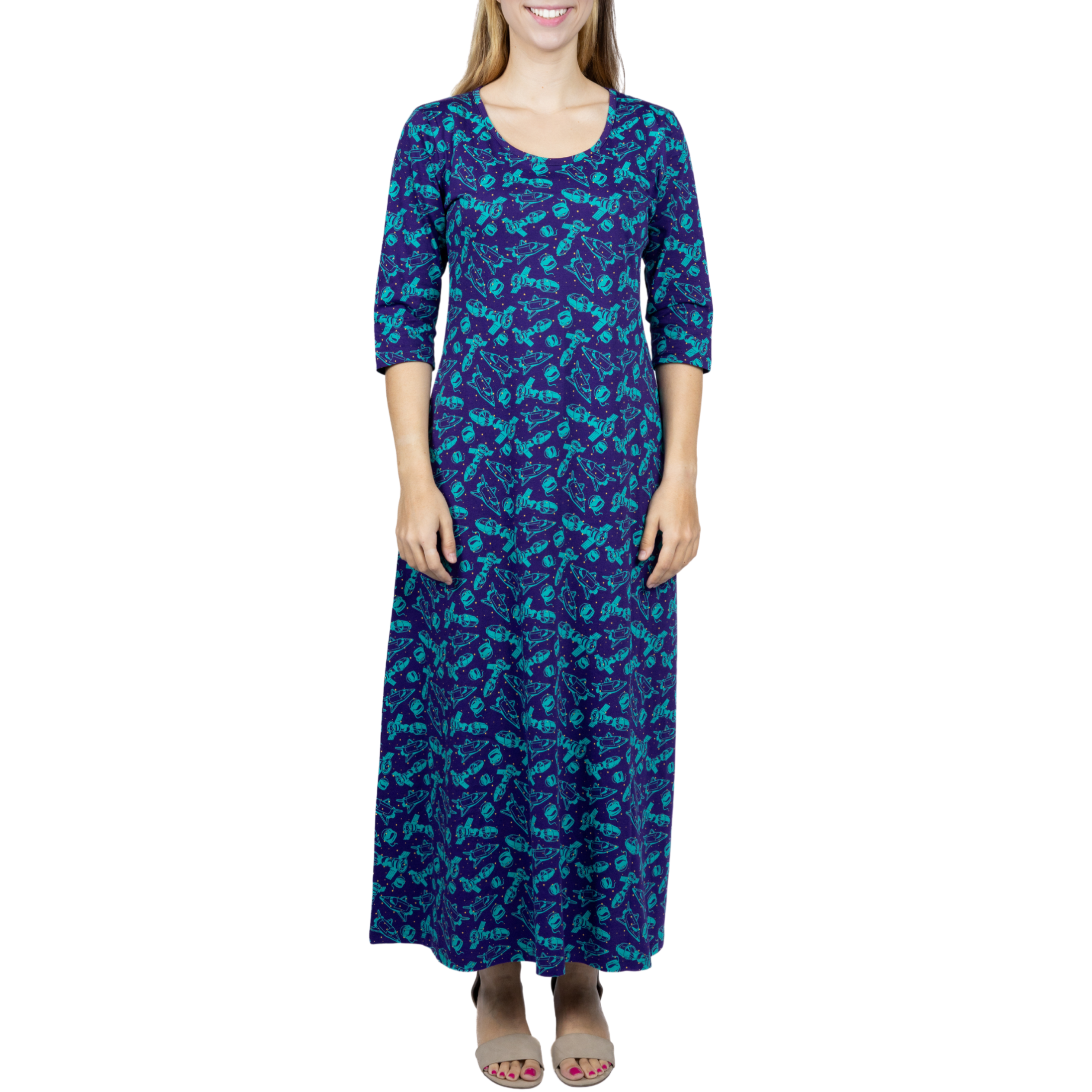 Outer Space 3/4th Sleeve Maxi Dress (No Waist Seam)