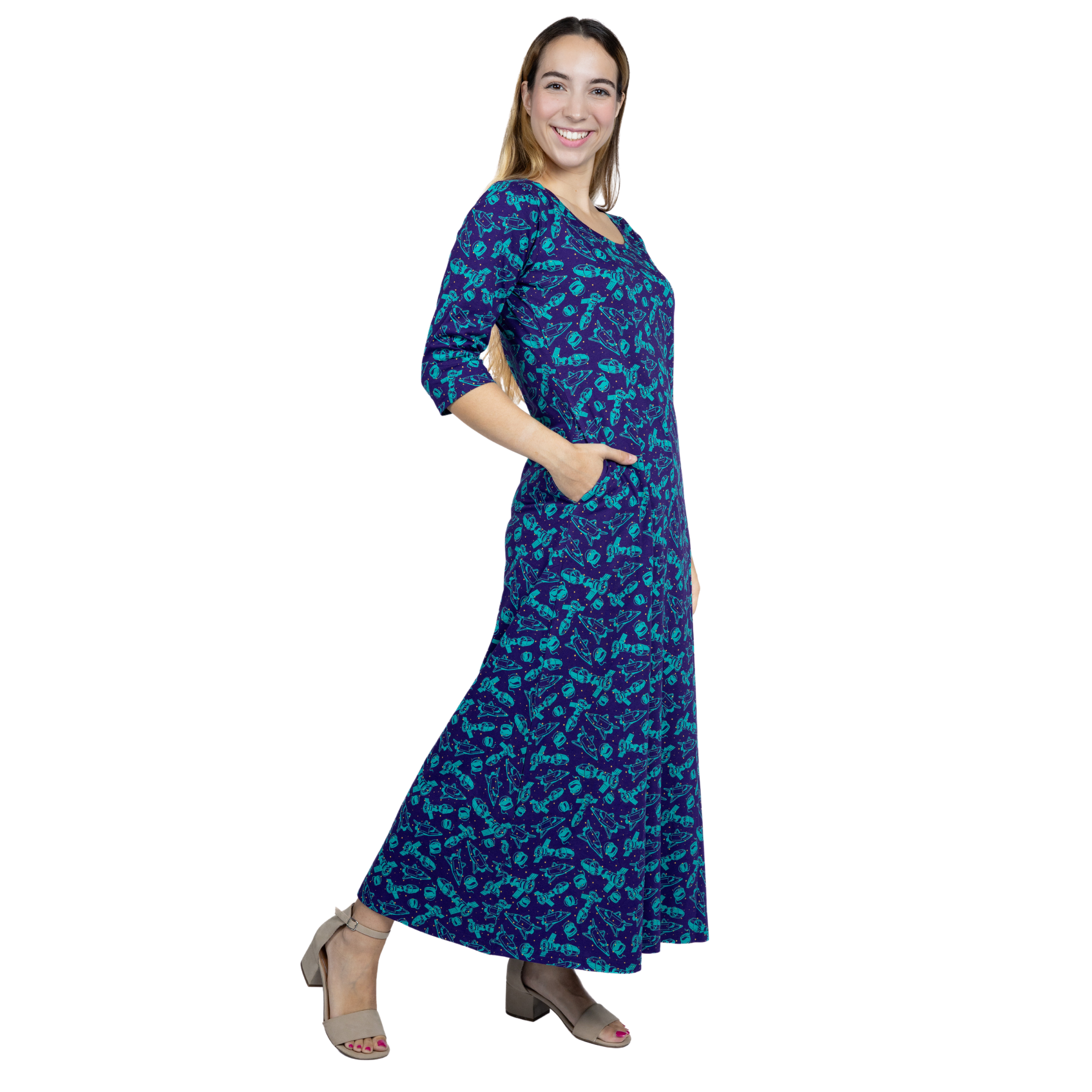 Outer Space 3/4th Sleeve Maxi Dress (No Waist Seam)