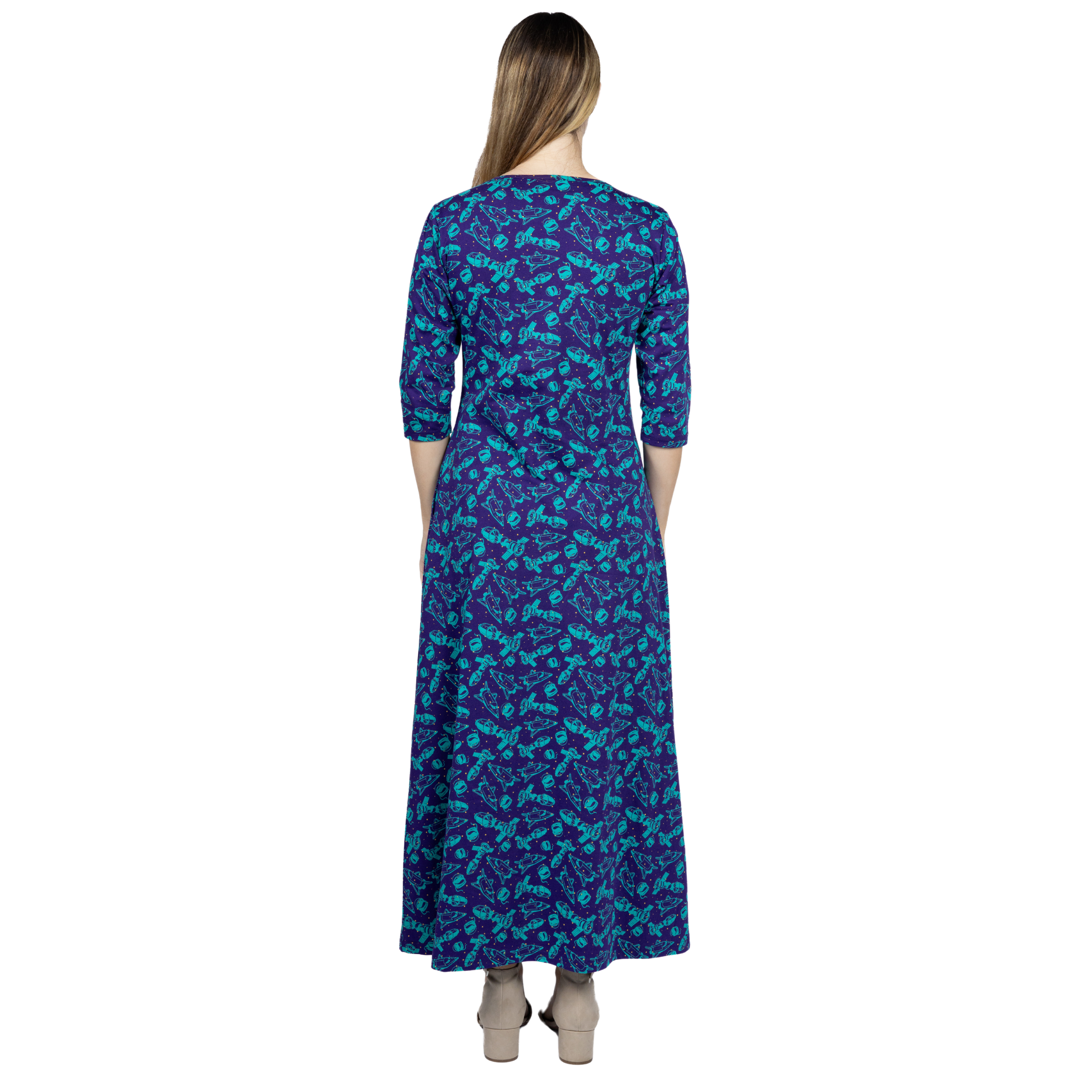 Outer Space 3/4th Sleeve Maxi Dress (No Waist Seam)