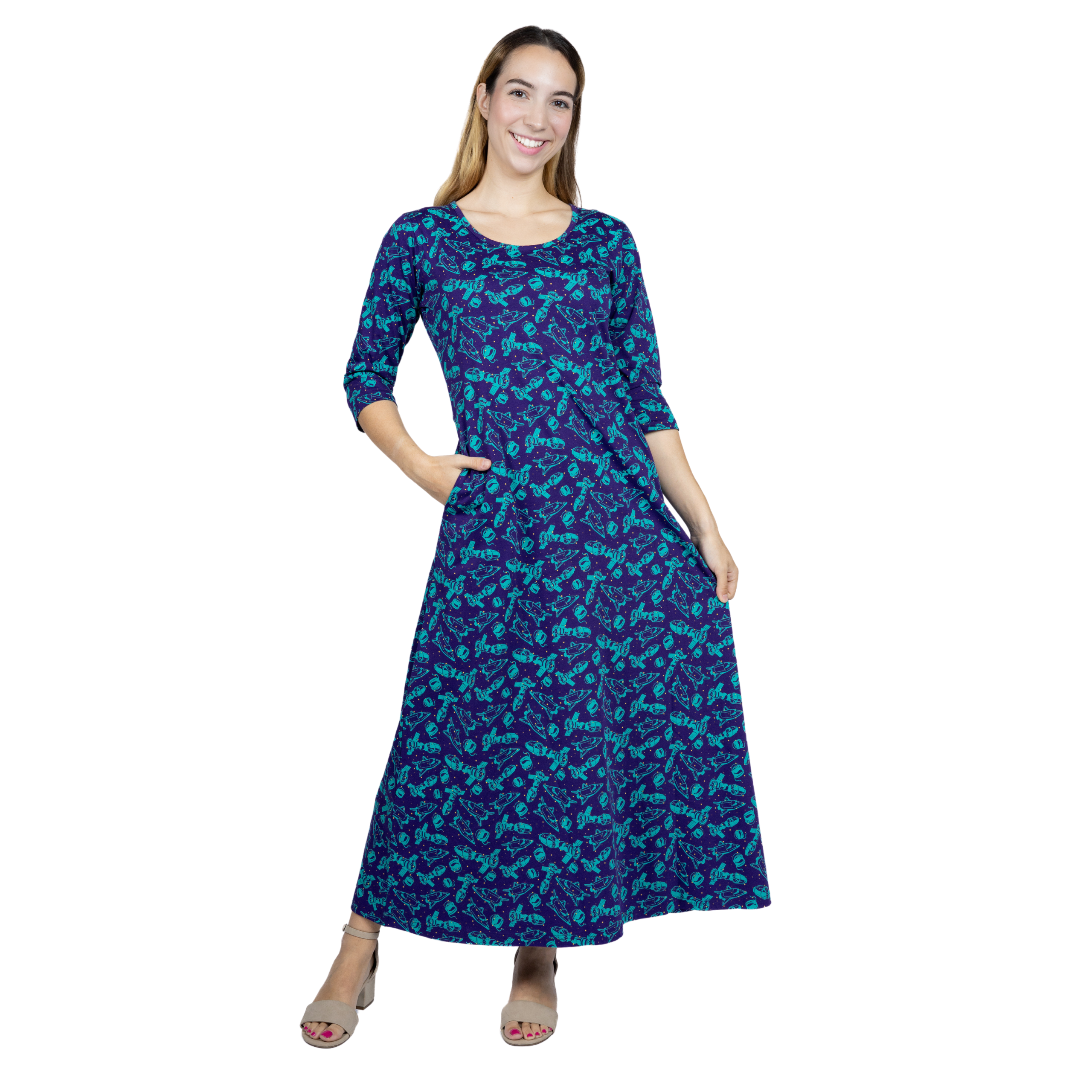 Outer Space 3/4th Sleeve Maxi Dress (No Waist Seam)