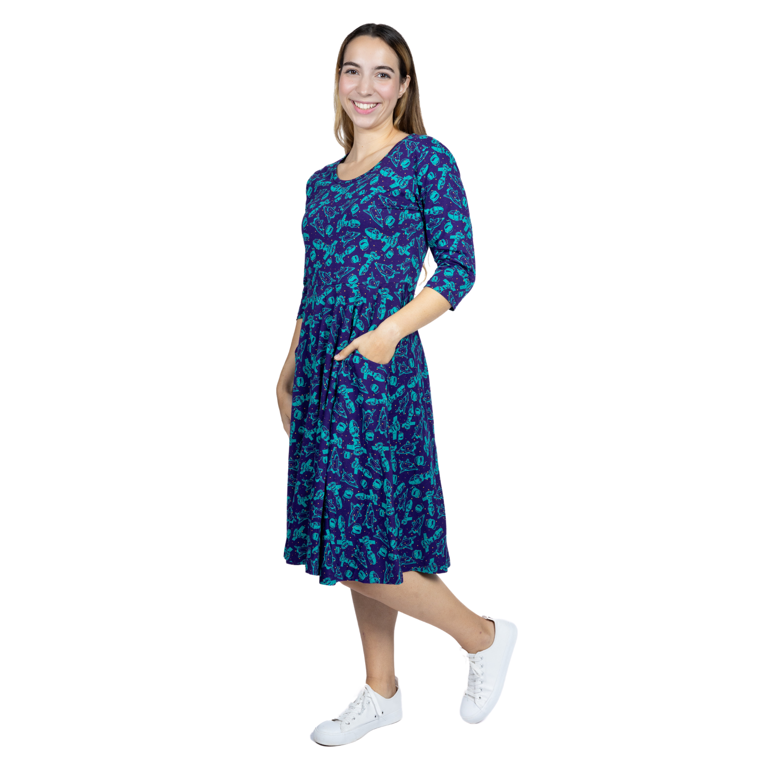 Outer Space 3/4th Sleeve Twirl Dress