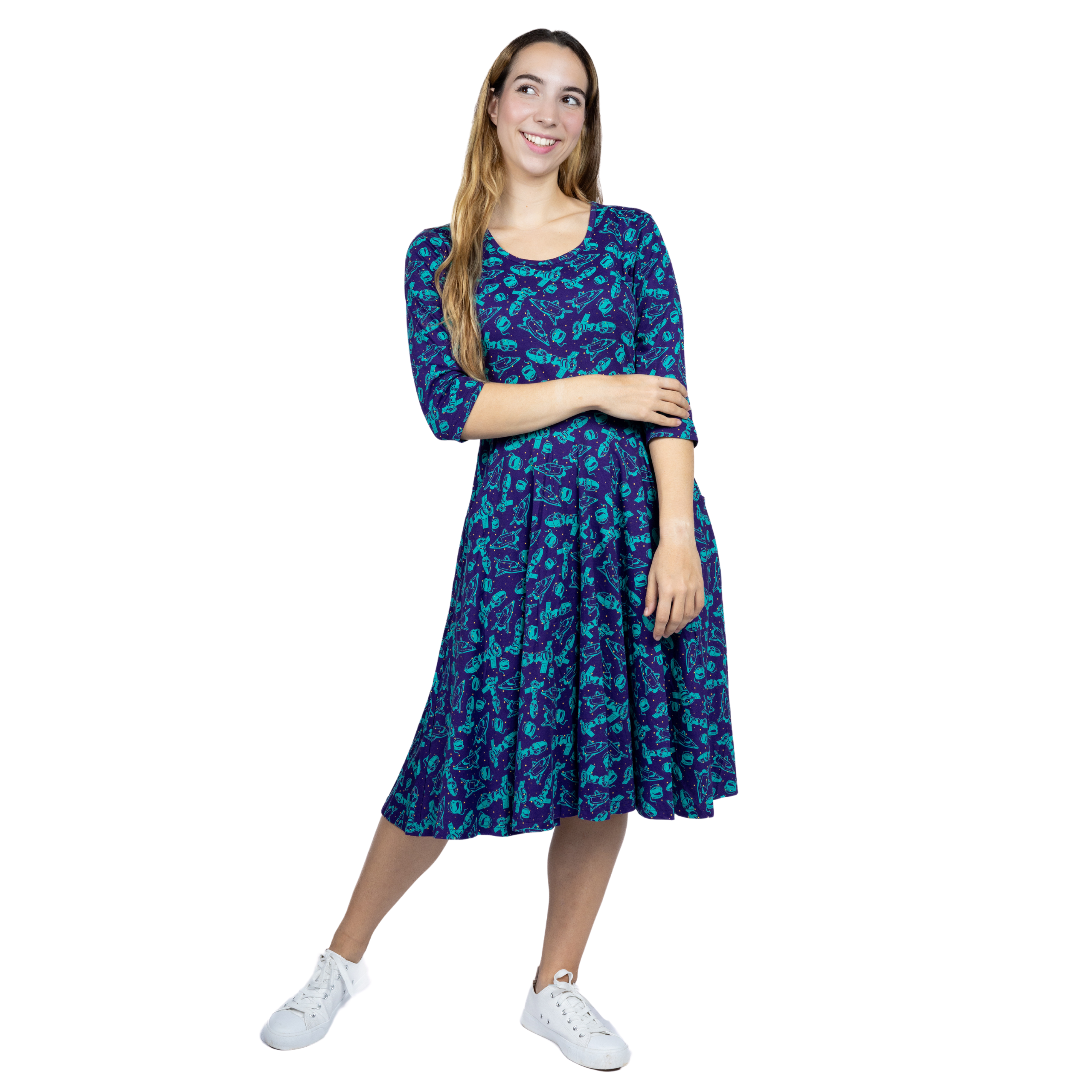 Outer Space 3/4th Sleeve Twirl Dress