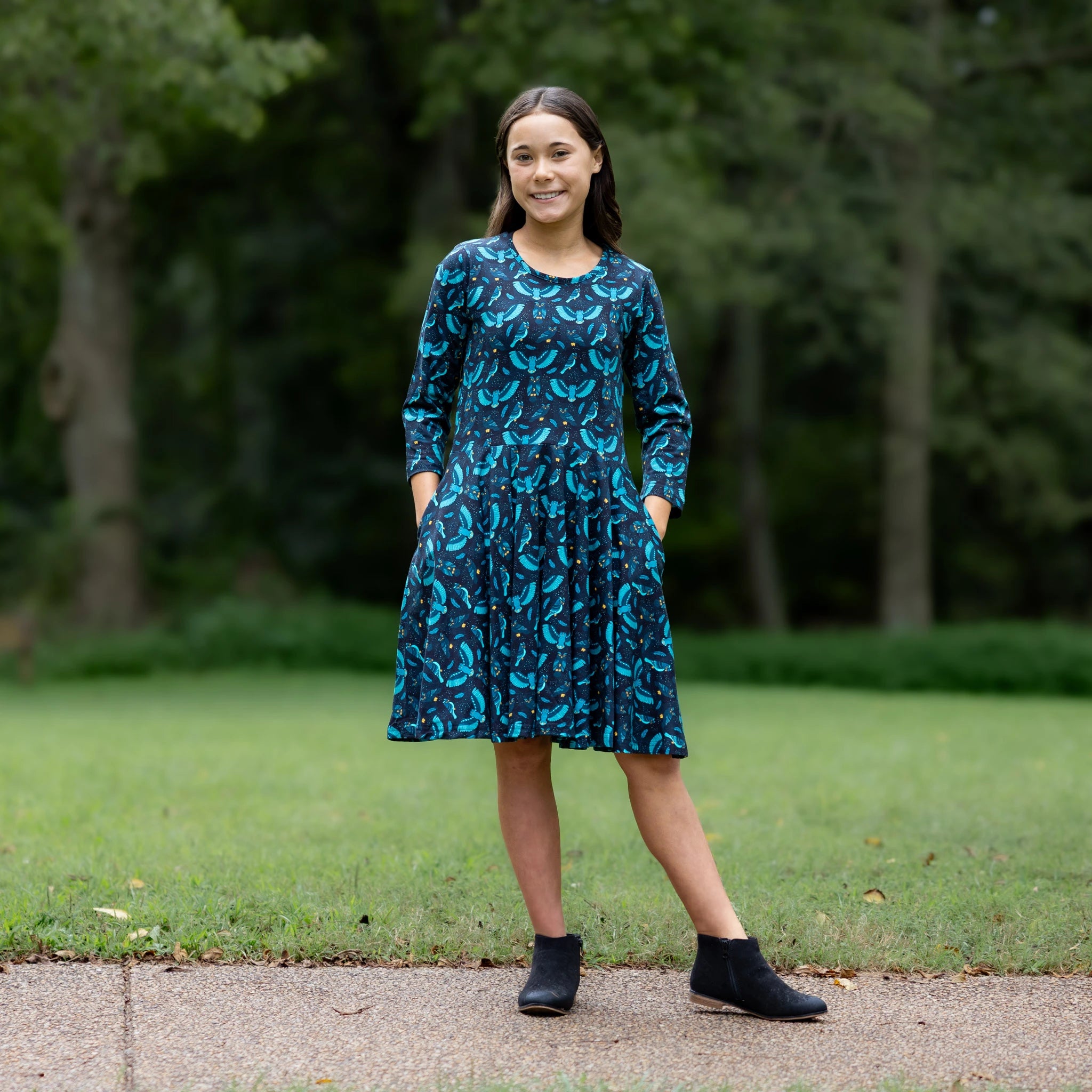 Starry Flight 3/4th Sleeves Kids Twirl Dress