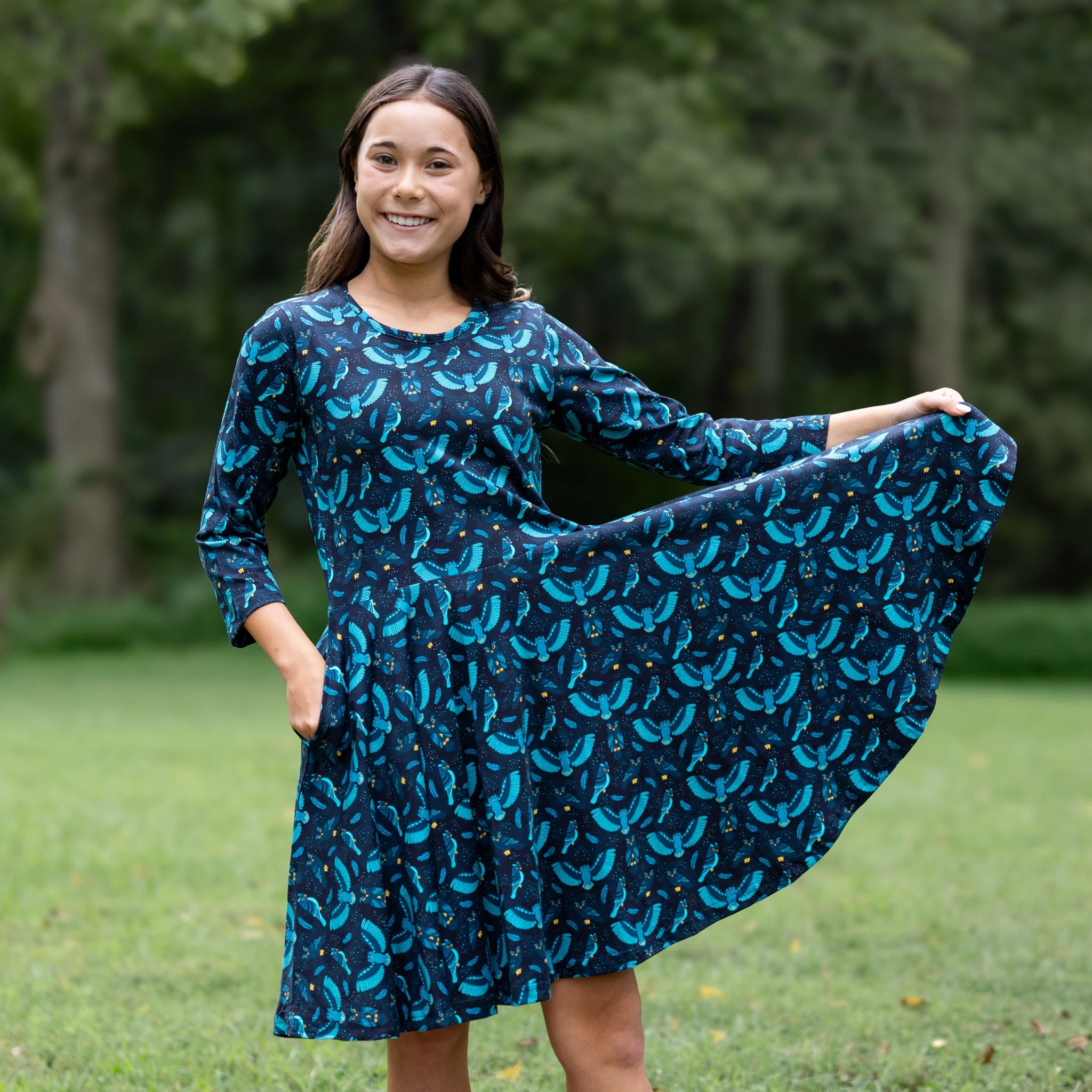 Starry Flight 3/4th Sleeves Kids Twirl Dress