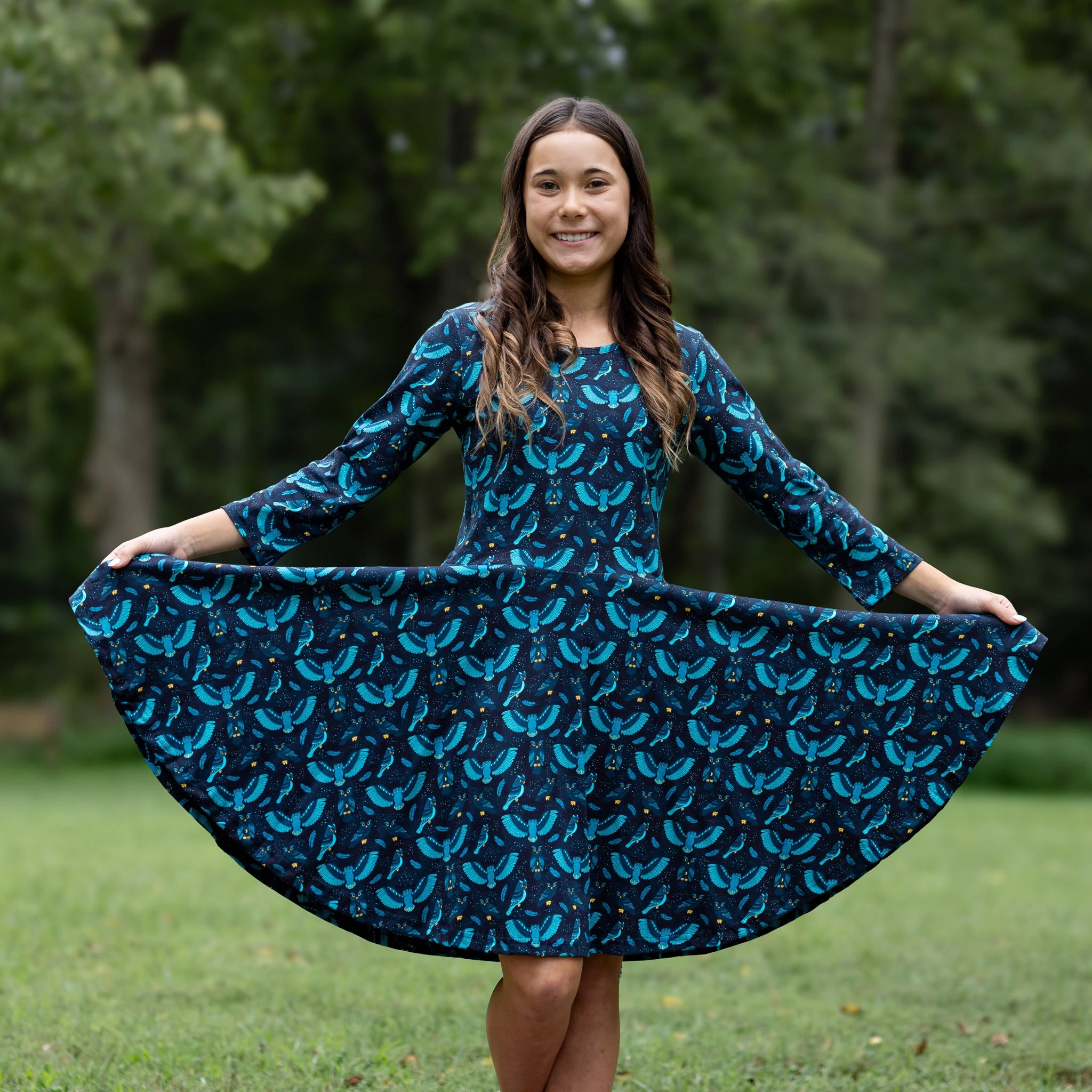 Starry Flight 3/4th Sleeves Kids Twirl Dress