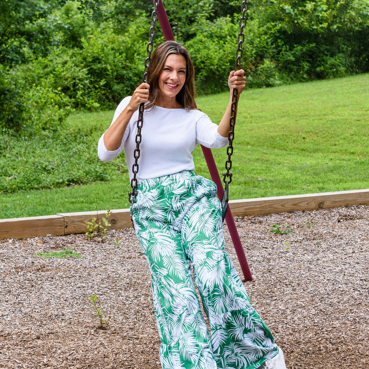 Palm Leaves Ruffle Palazzo Pants with Pockets