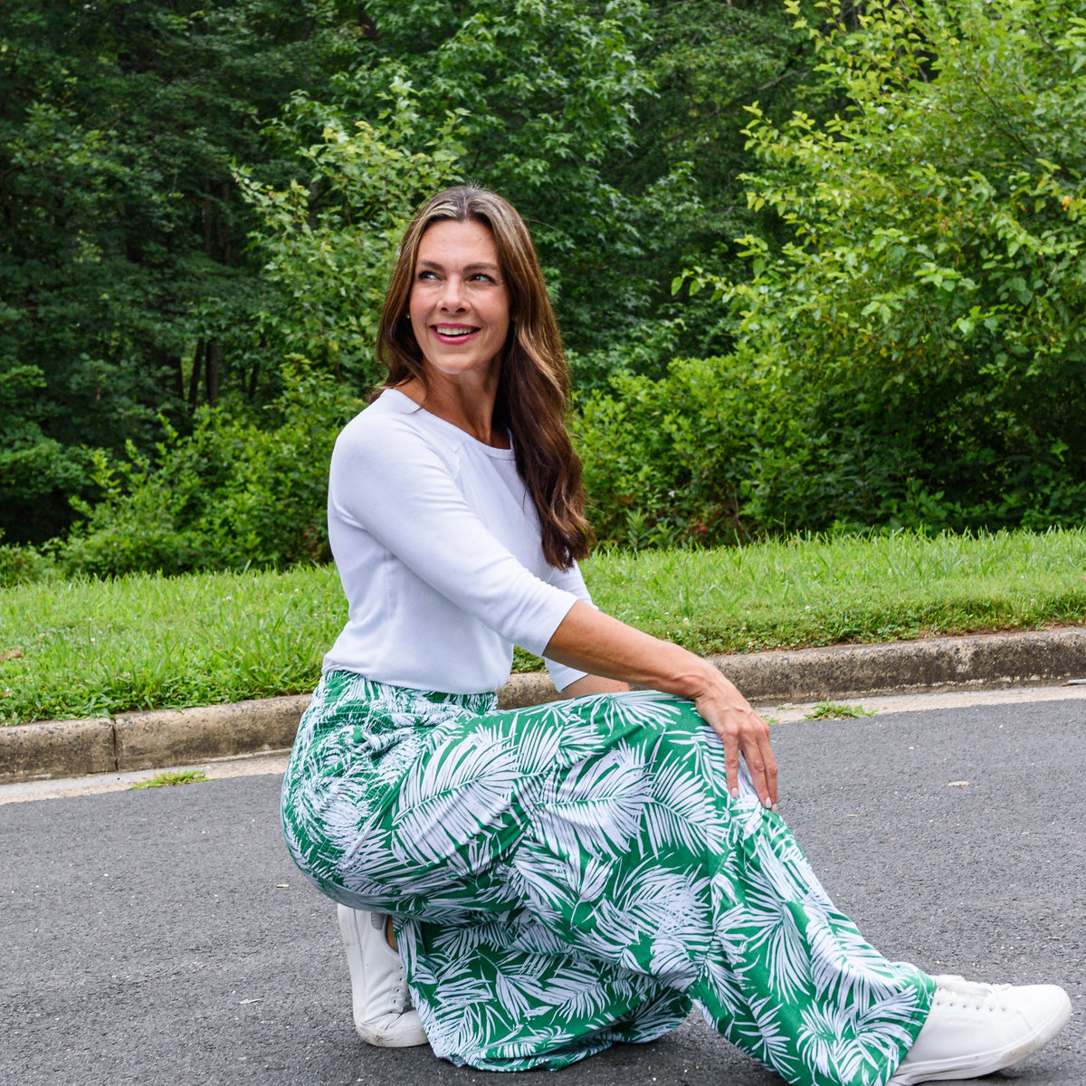 Palm Leaves Ruffle Palazzo Pants with Pockets