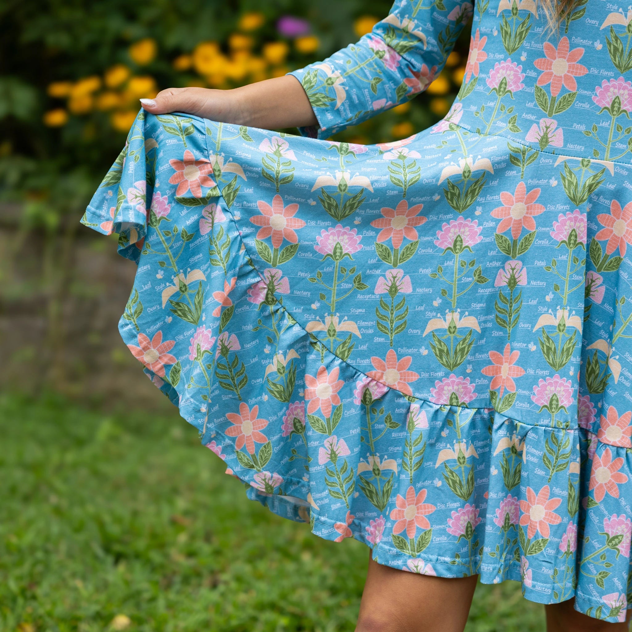 Parts Of A Flower 3/4th Sleeves Kids Twirl Dress with Frill