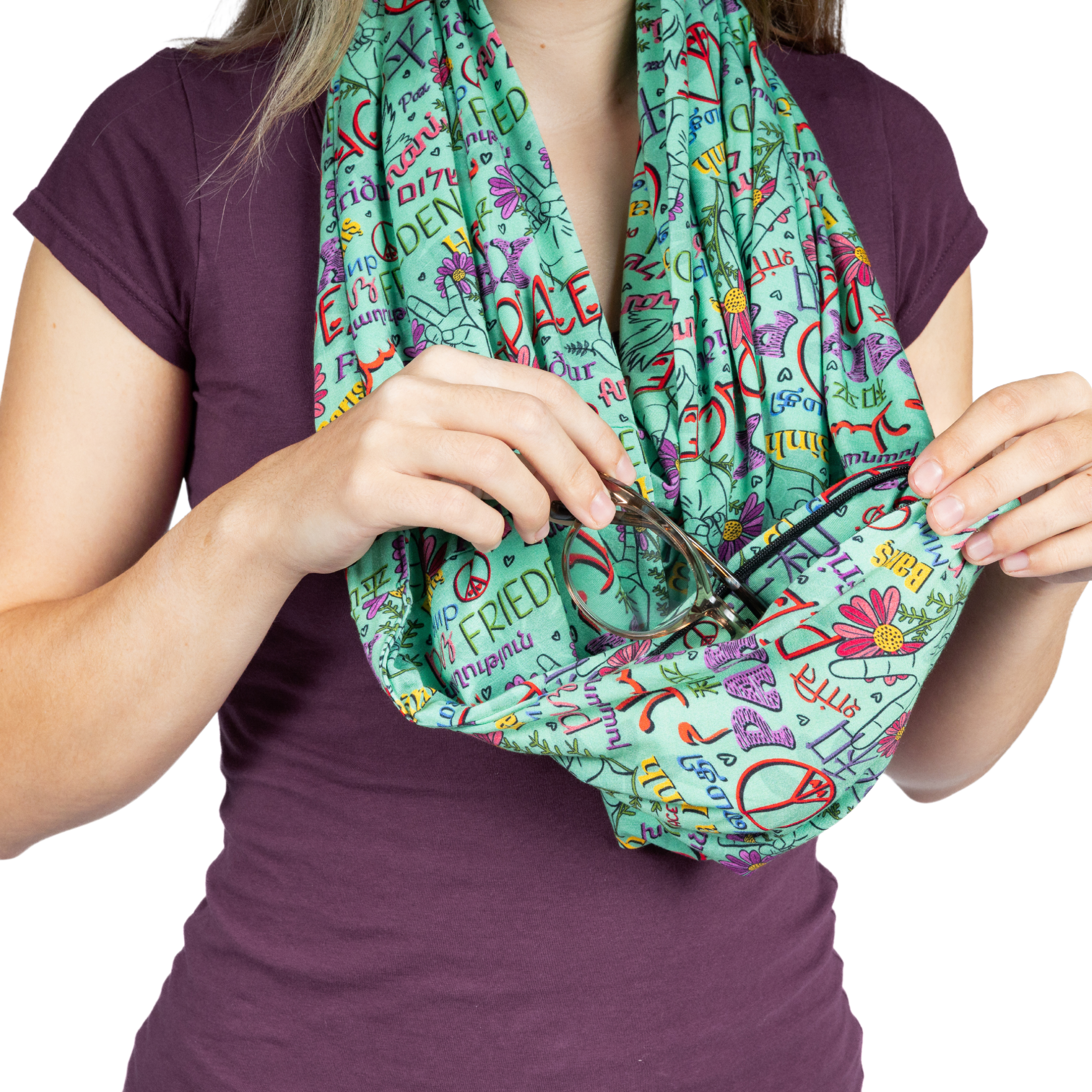 Languages of Peace Infinity Scarf with Pocket