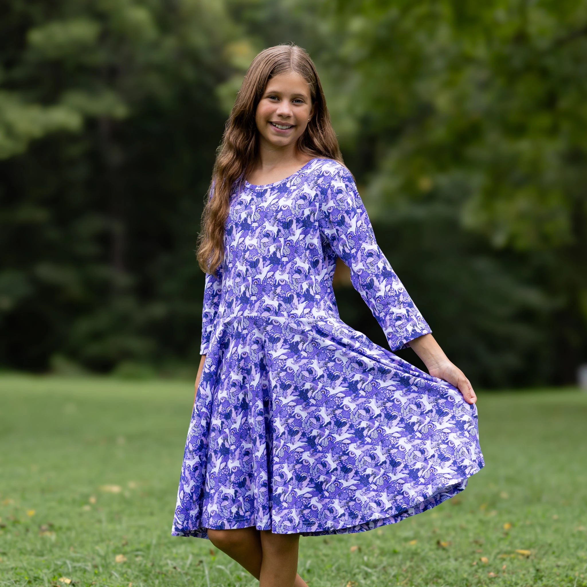 Pegasus 3/4th Sleeves Kids Twirl Dress